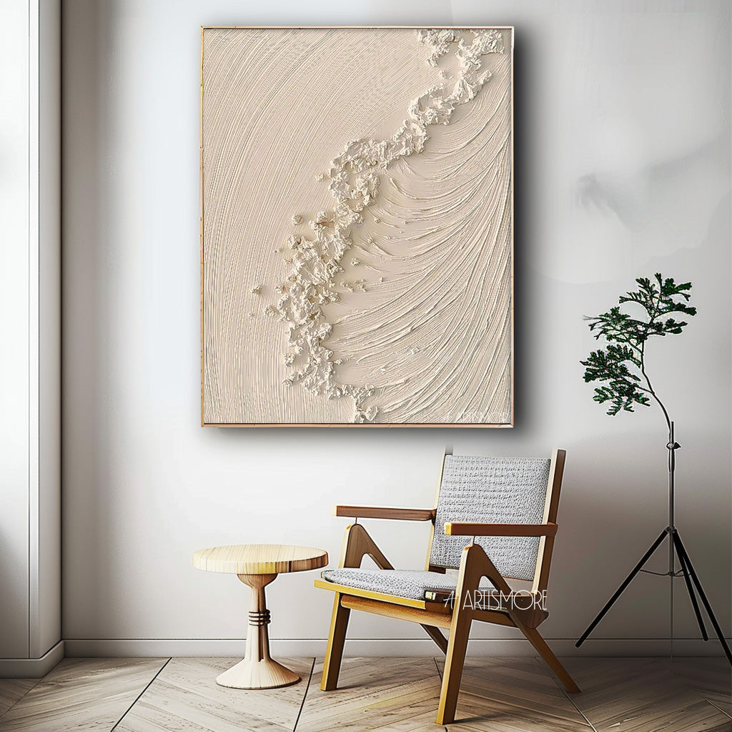 Beige Texture Ocean Abstract Oil Painting Large Ocean Original Painting On Canvas Modern Wall Art Living Room Decor