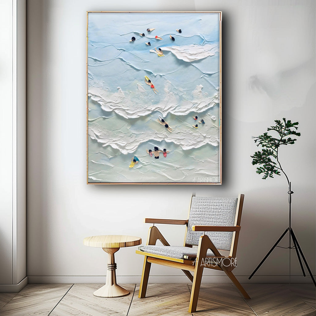 Swim Texture Ocean Abstract Oil Painting Large Ocean Original Blue Painting On Canvas Modern Wall Art Living Room Decor