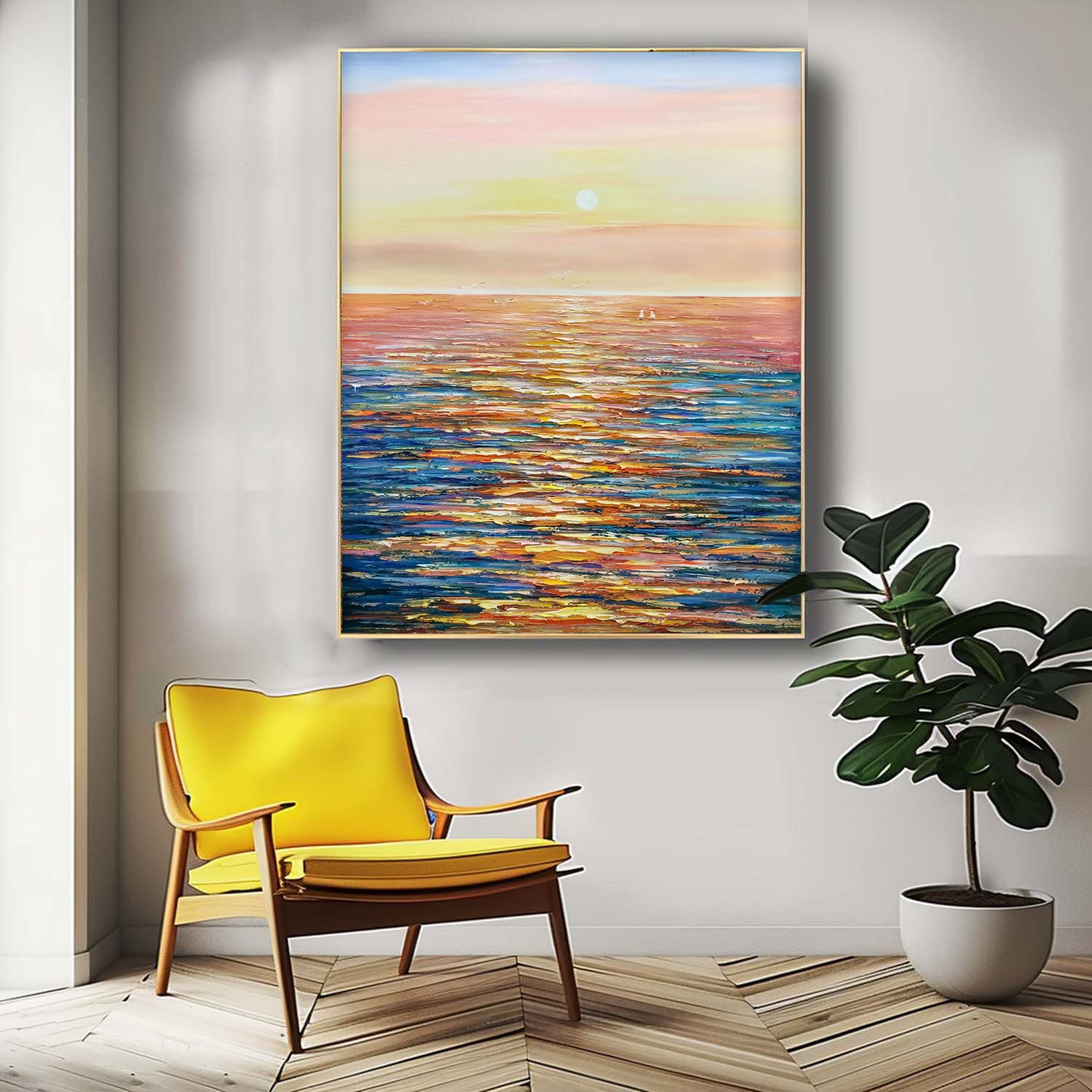 Abstract Sunset Modern Wall Art Acrylic Painting Large Texture Sea Surface Landscape Oil Painting Home Decor