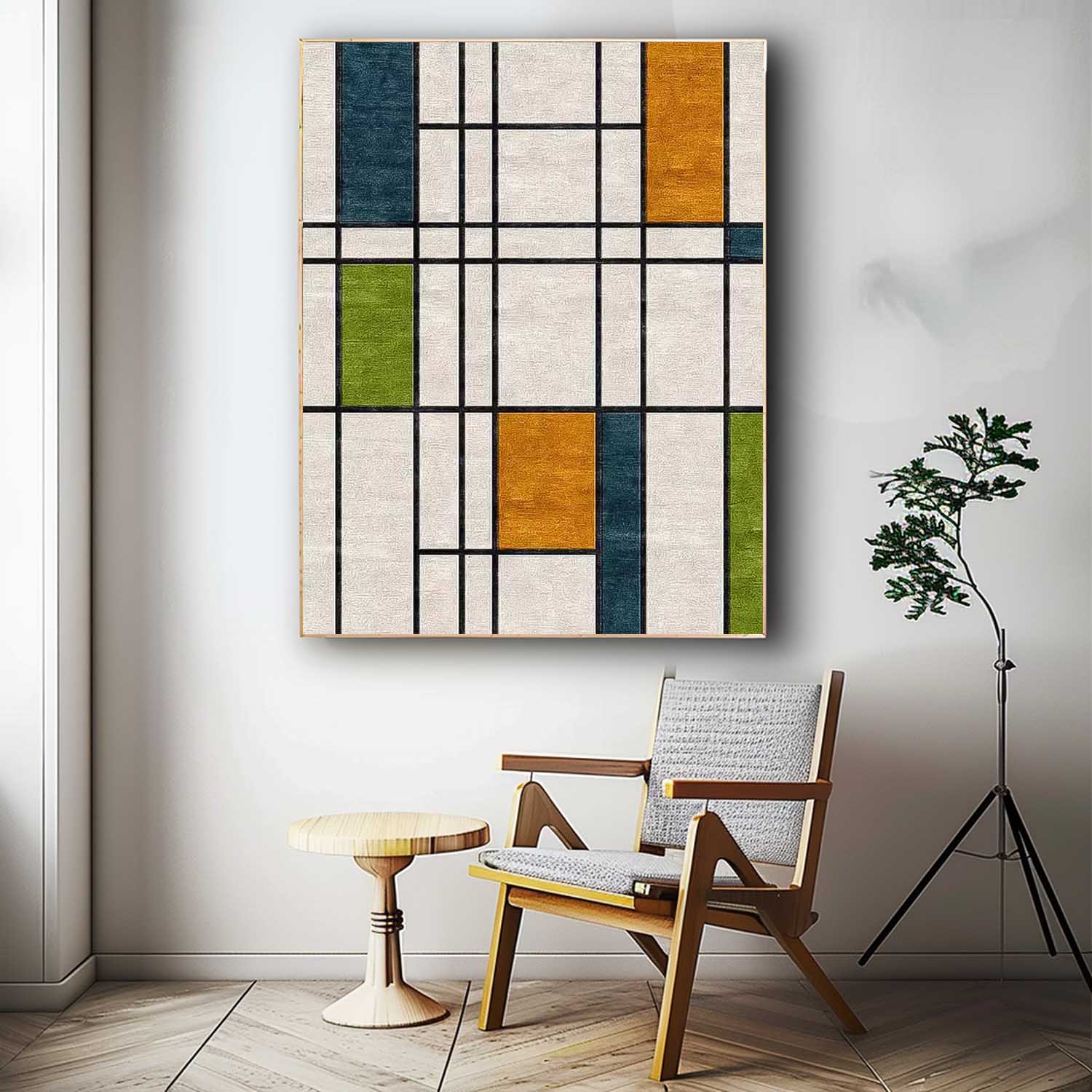 Original Abstract Oil Painting On Canvas Geometric Color Blocks Modern Wall Art Large Acrylic Painting Framed