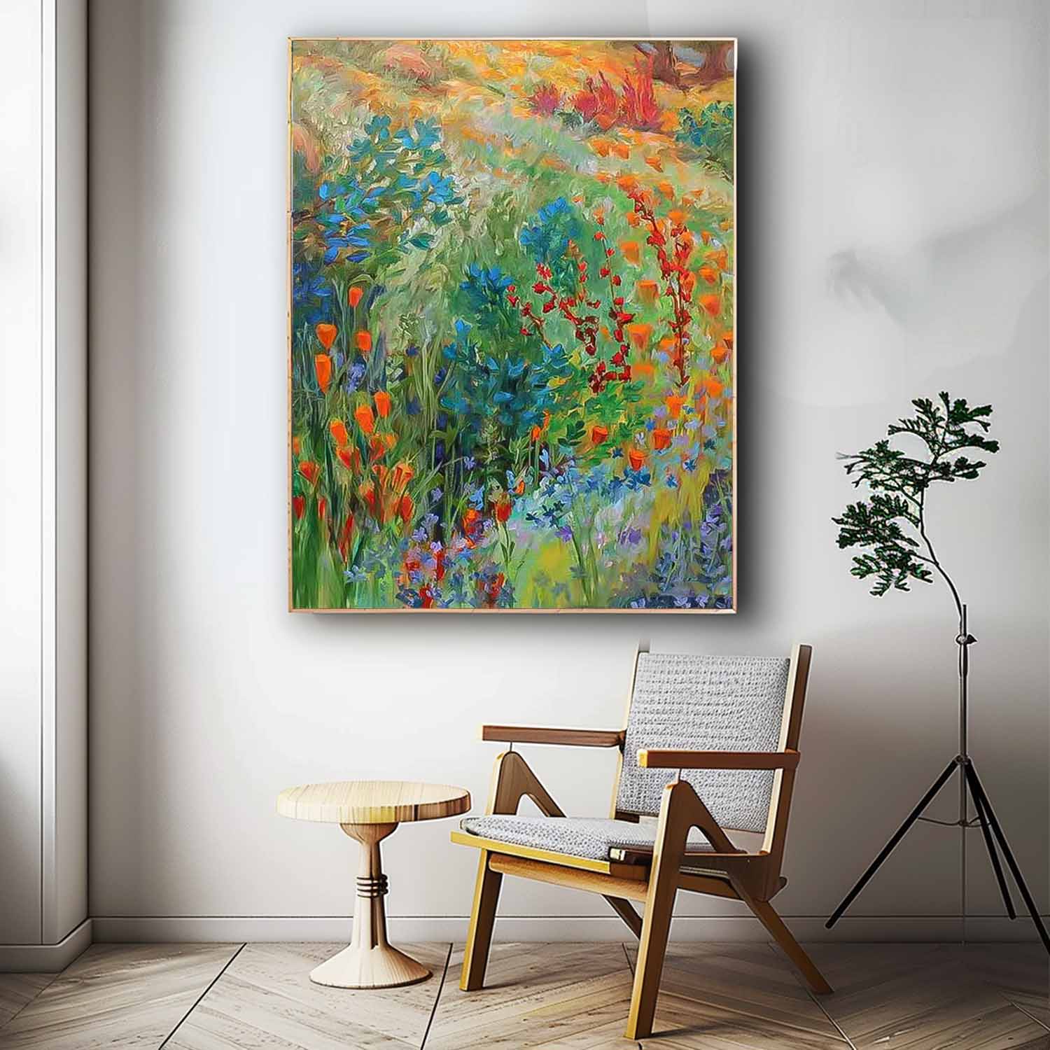 Impressionism Underbrush Wall Art Large Abstract Acrylic Painting Canvas Lush Blooms In Rich Hues For Elegant Home Decor