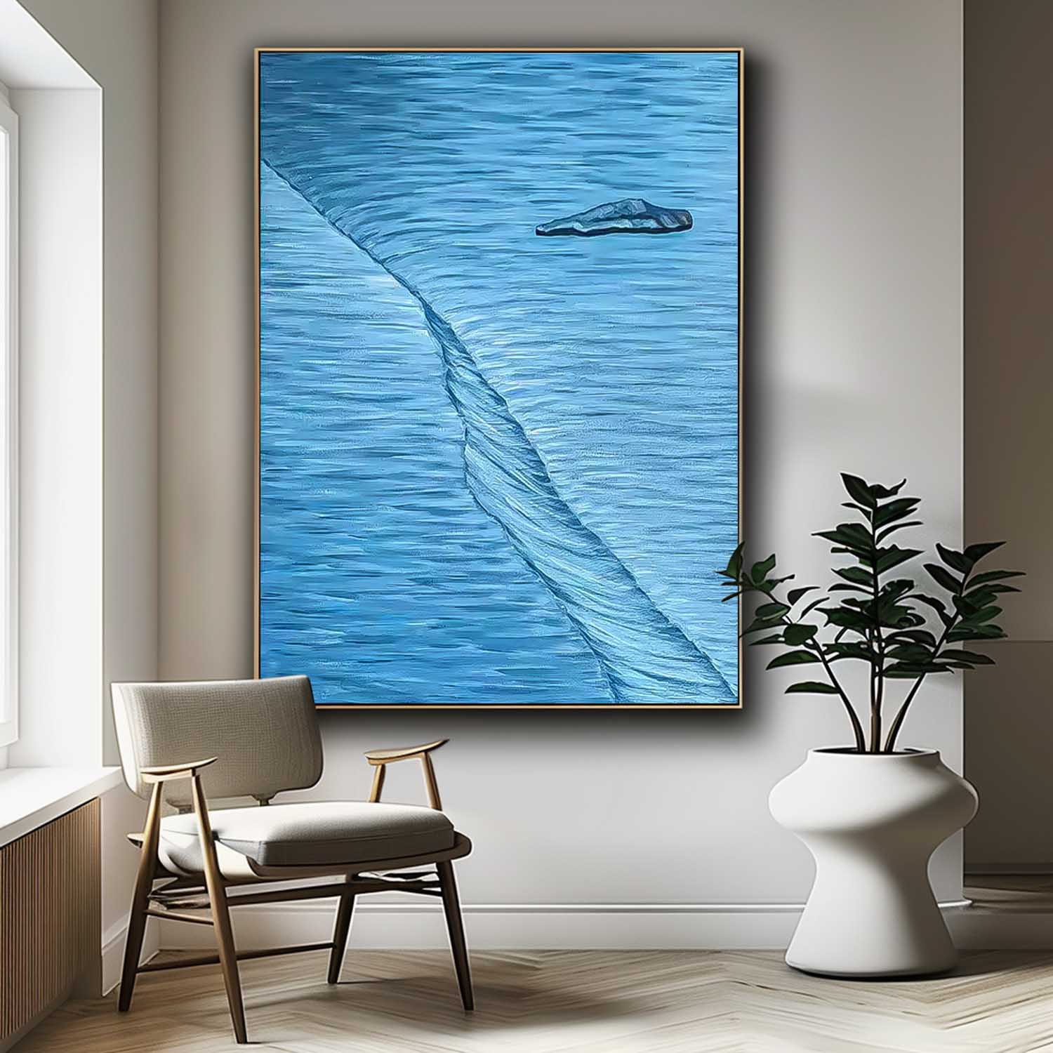 Original Hand-Painted Artwork Large Blue StereoscopicWall Art Minimalist Abstract Canvas Oil Painting