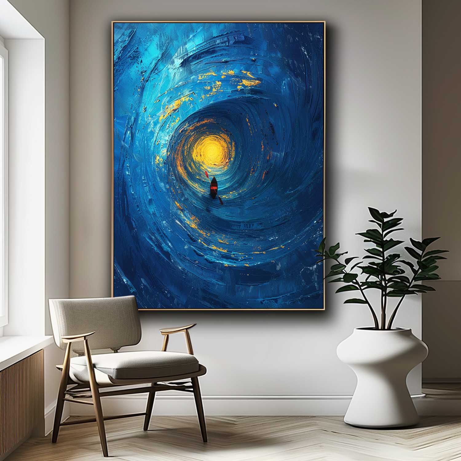 Large Vortex Wall Art Blue Original Abstract Beach Oil Painting On Canvas Texture Artwork Home Decor