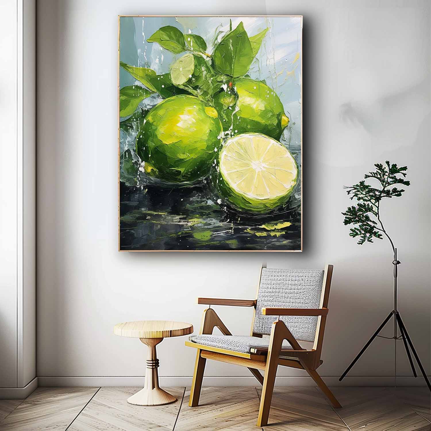 Abstract Still Life Painting On Canvas Large Lime Original Artwork Colorful Fruit Acrylic Painting Gift