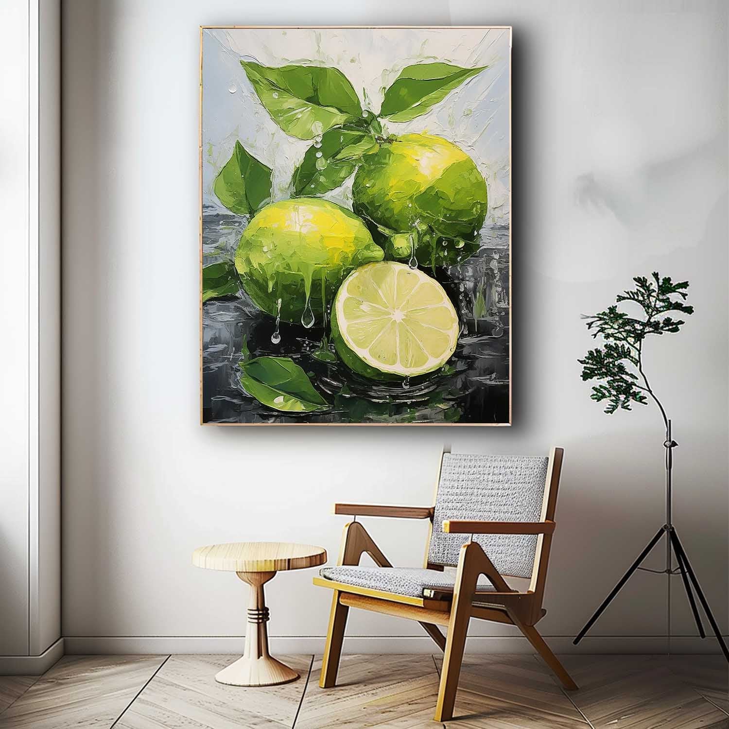 Bright Color Fruit Acrylic Painting Large Lime Original Artwork Abstract Still Life Painting On Canvas Gift