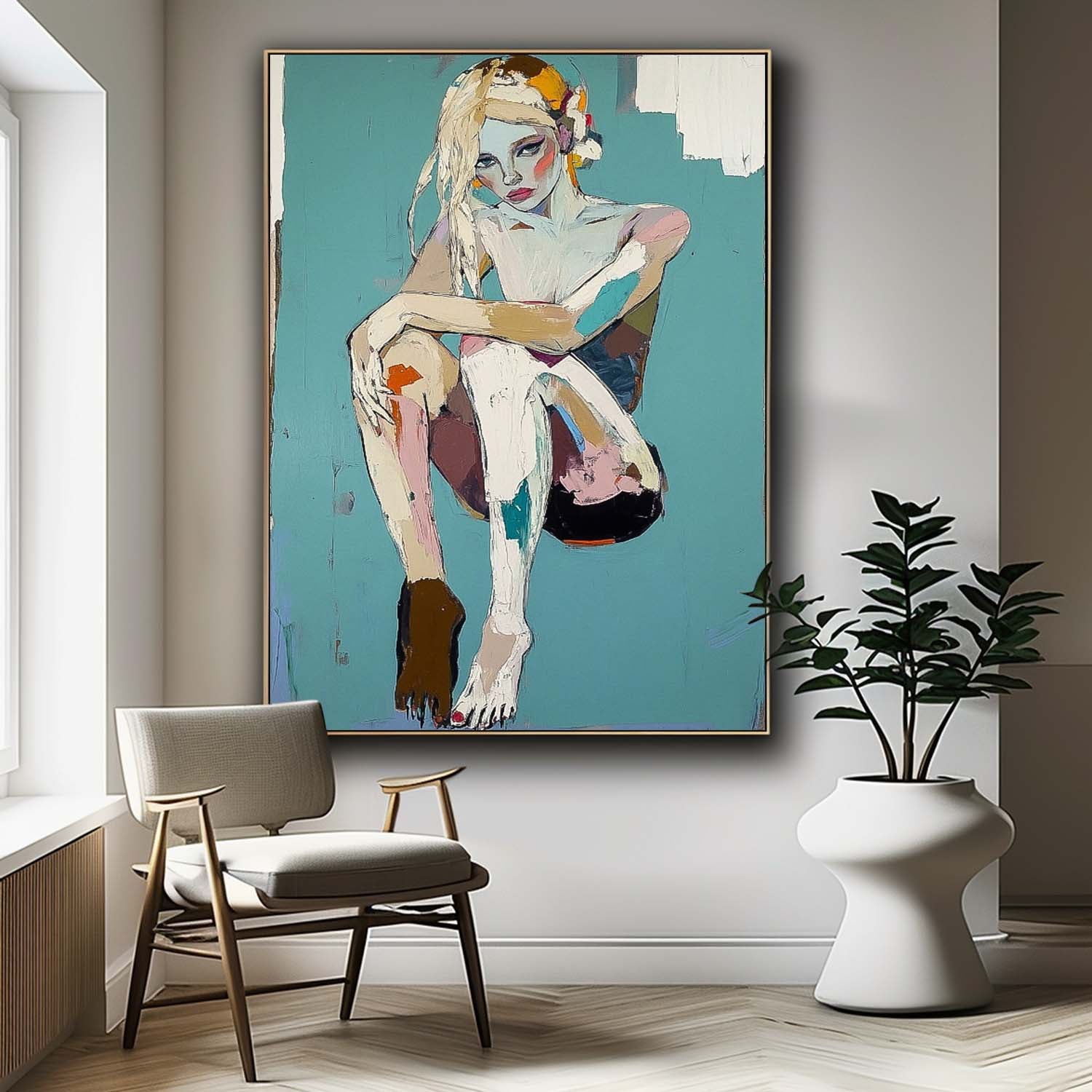 Woman Artwork Large Girl Portrait Painting Abstract Lady Painting Original Wall Art Framed For Living Room