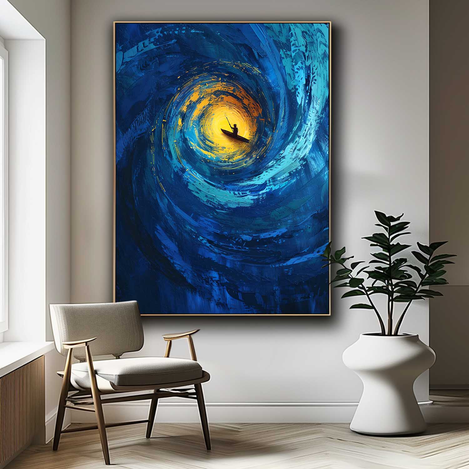 Blue Original Abstract Beach Oil Painting On Canvas Large Vortex Wall Art Texture Artwork Home Decor
