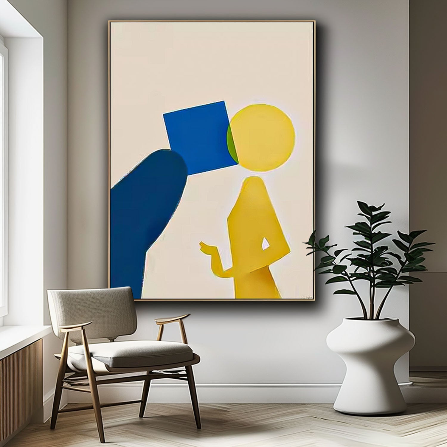 Original Hand-Painted Artwork Large Cute Little Guy Wall Art Minimalist Abstract Canvas Oil Painting