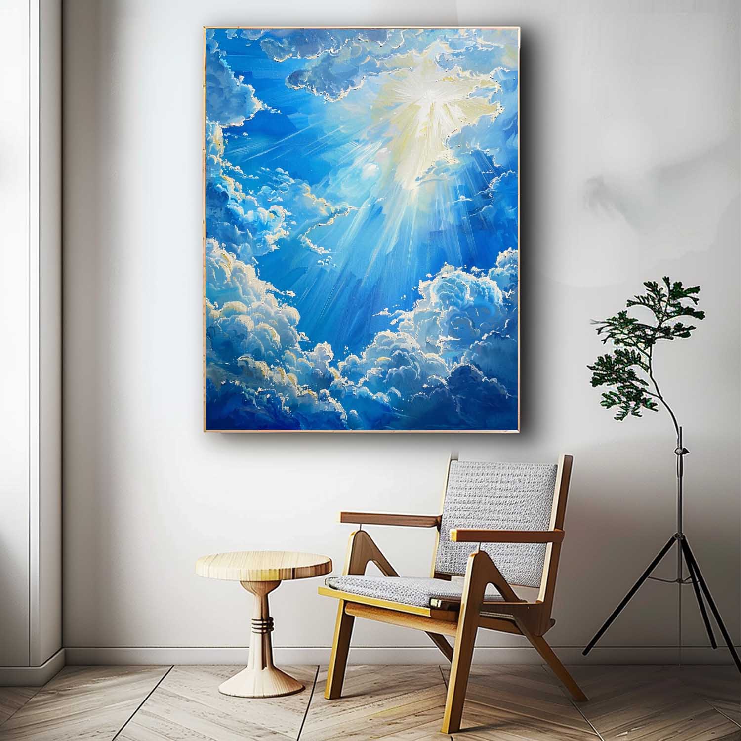 Bright Blue Cloudiness Texture Large Cloud Painting On Canvas Abstract Cloud Oil Painting Living Room