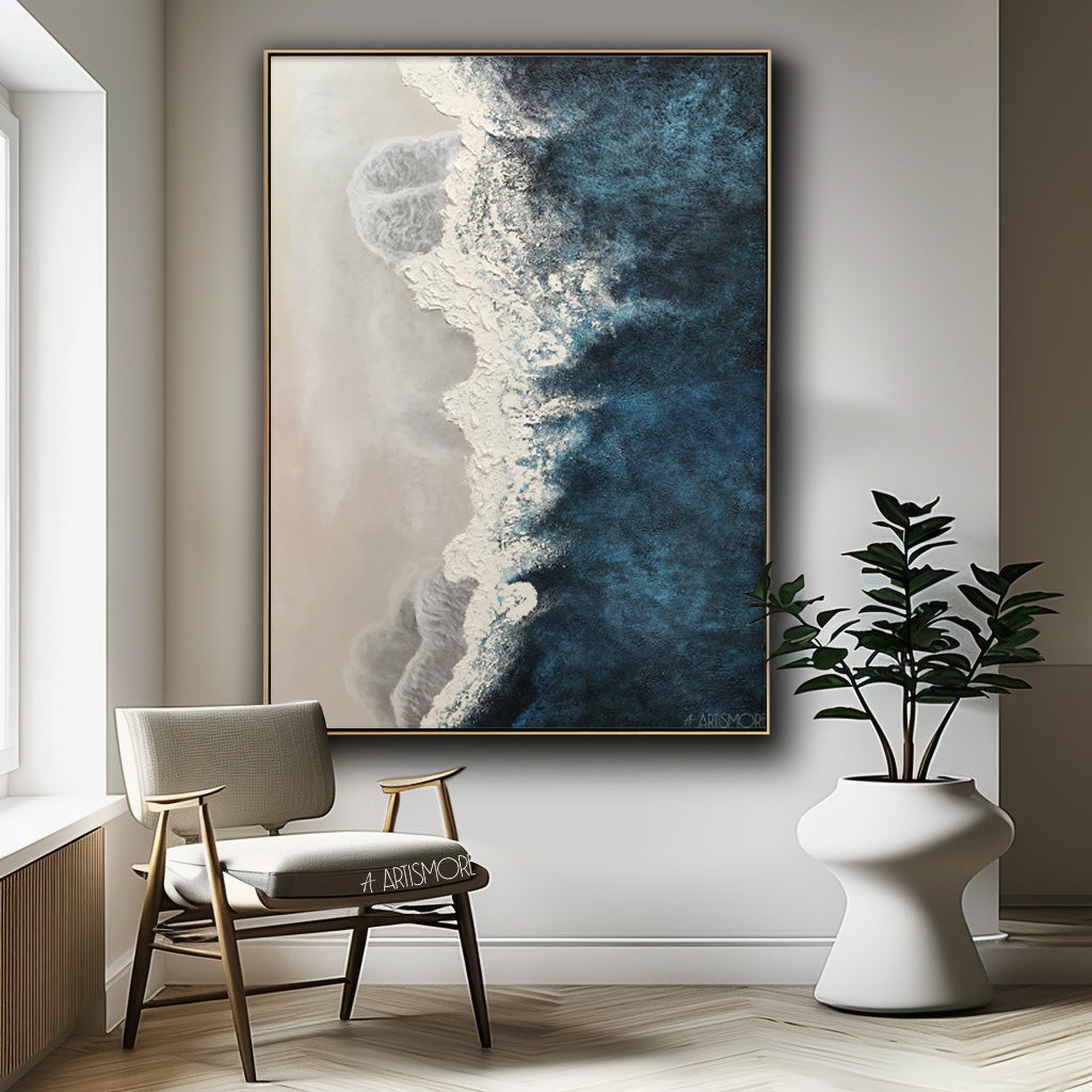 Blue Texture Ocean Abstract Oil Painting Large Ocean Original Painting On Canvas Modern Wall Art Living Room Decor