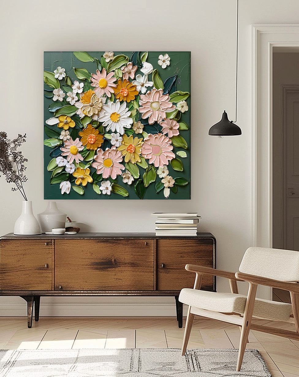 Thick Texture Floral Acrylic Painting Original 3d Floral Wall Art Contemporary Colorful Canvas Artwork