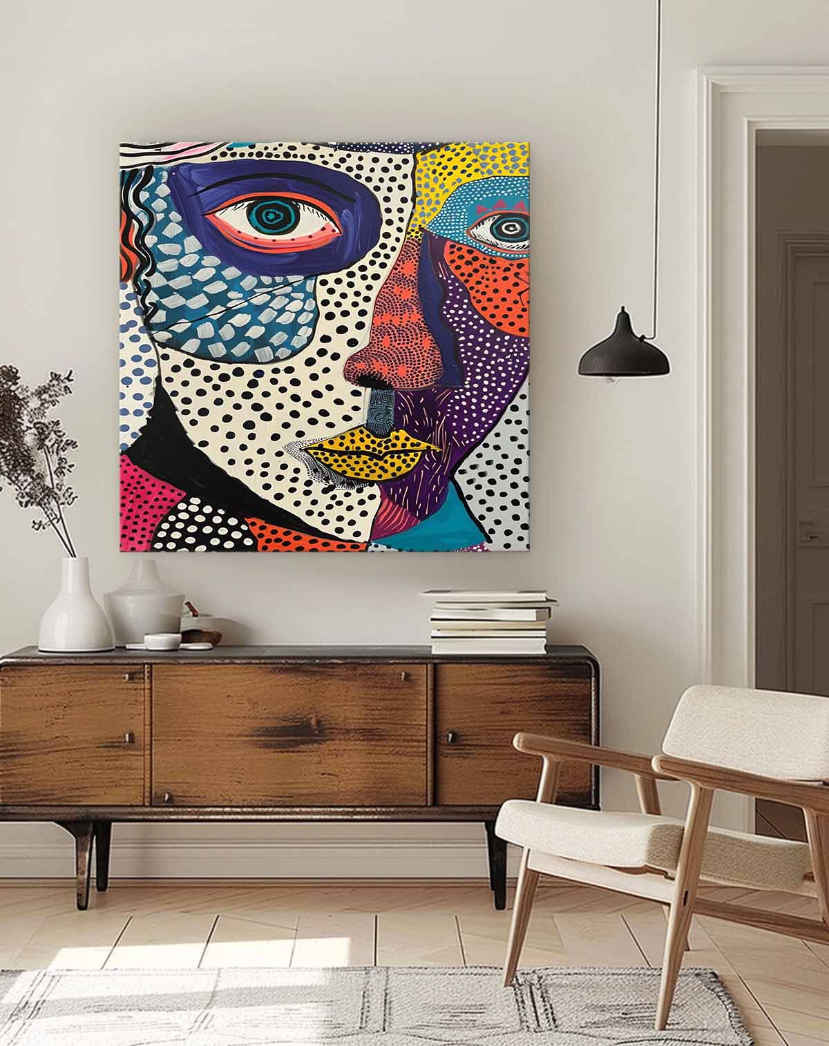 Square Colorful Abstract Wall Art Original Graffiti Face Painting Canvas Large Artwork For Living Room