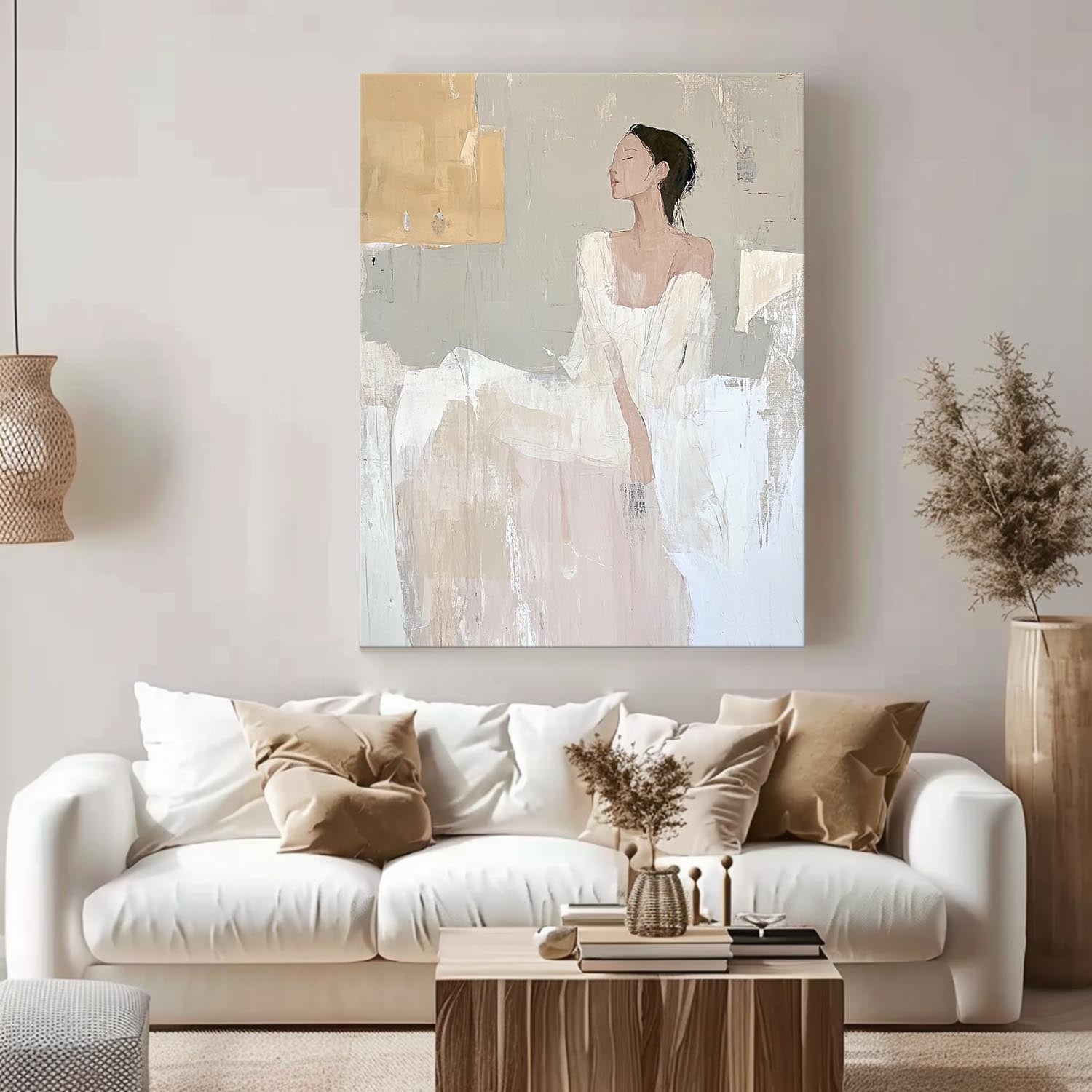 Contemporary Abstract minimalist Neutral Female Painting Large Abstract Woman Wall Art Wall Art For Living Room