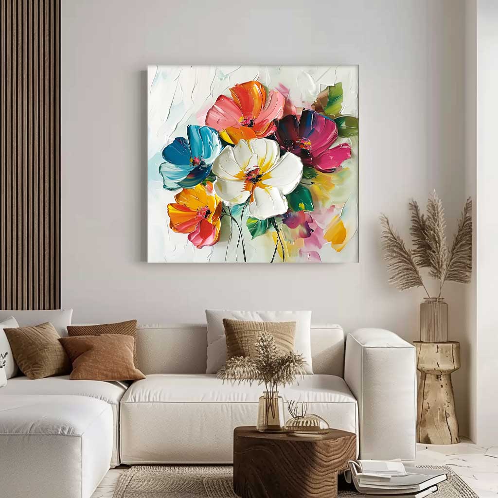 Lovely Colorful Original Flowers Abstract Wall Art Thick Texture Acrylic Painting Modern Floral Oil Painting Canvas