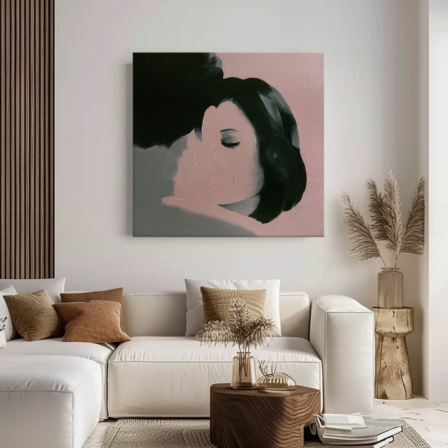 Square Man And Woman Kissing Abstract Wall Art Original Minimalism Painting Canvas Large Artwork For Living Room