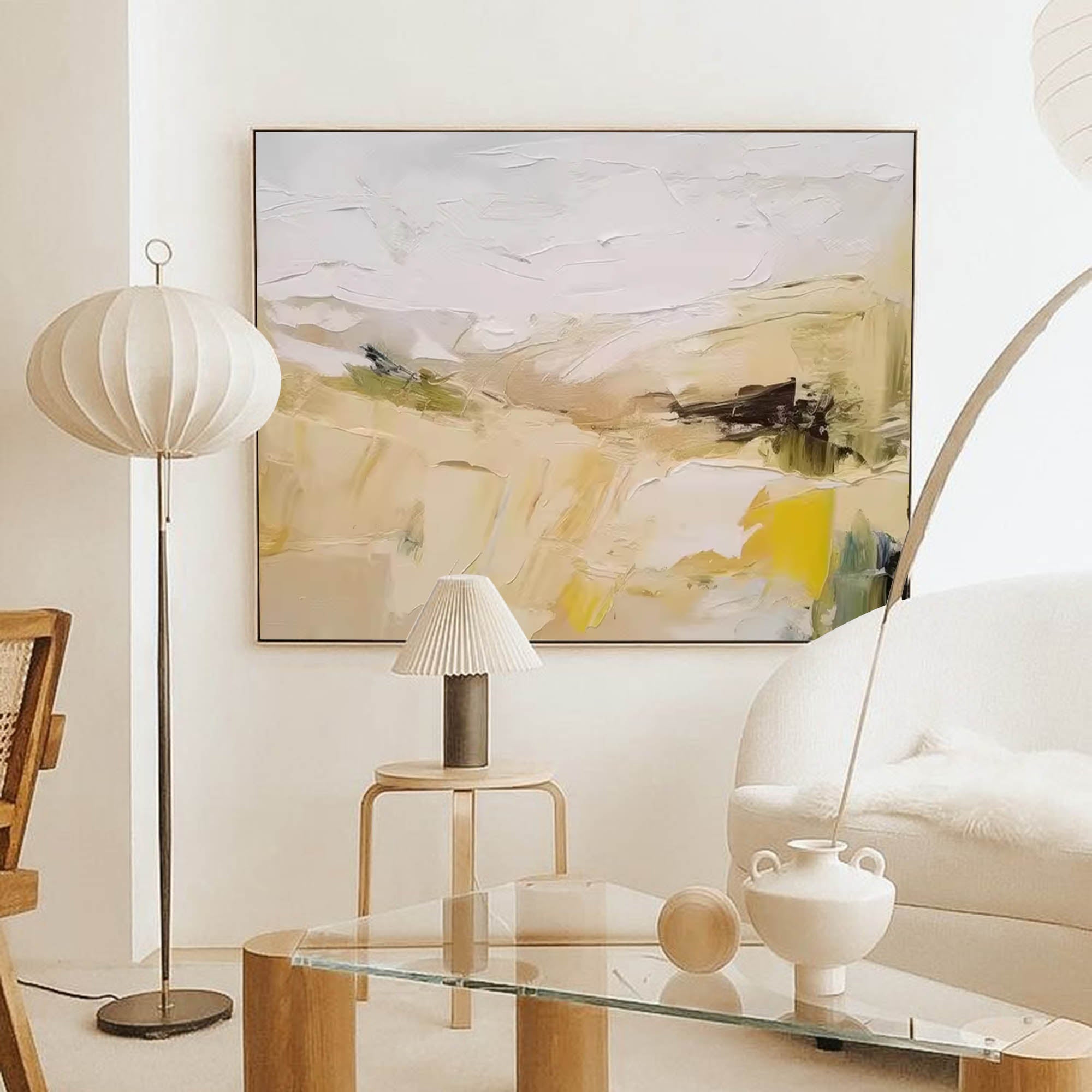 Large Abstract Landscape Oil Painting On Canvas Original Minimalist Yellow Wall Art Modern Nature Art for Living Room
