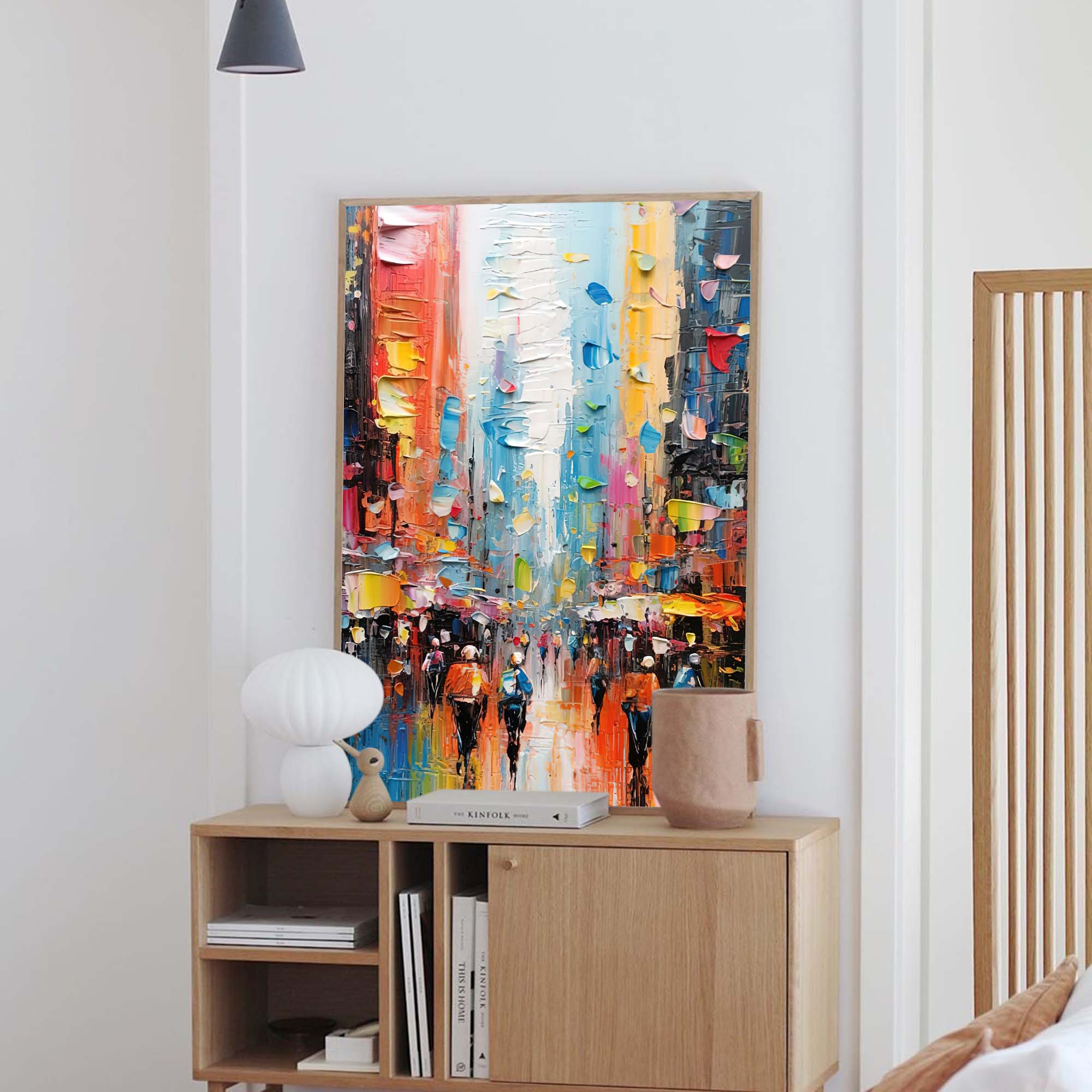 Large Colorful Abstract Cityscape Oil Painting On Canvas Original Urban Scene Art Modern Colorful Wall Art Living Room