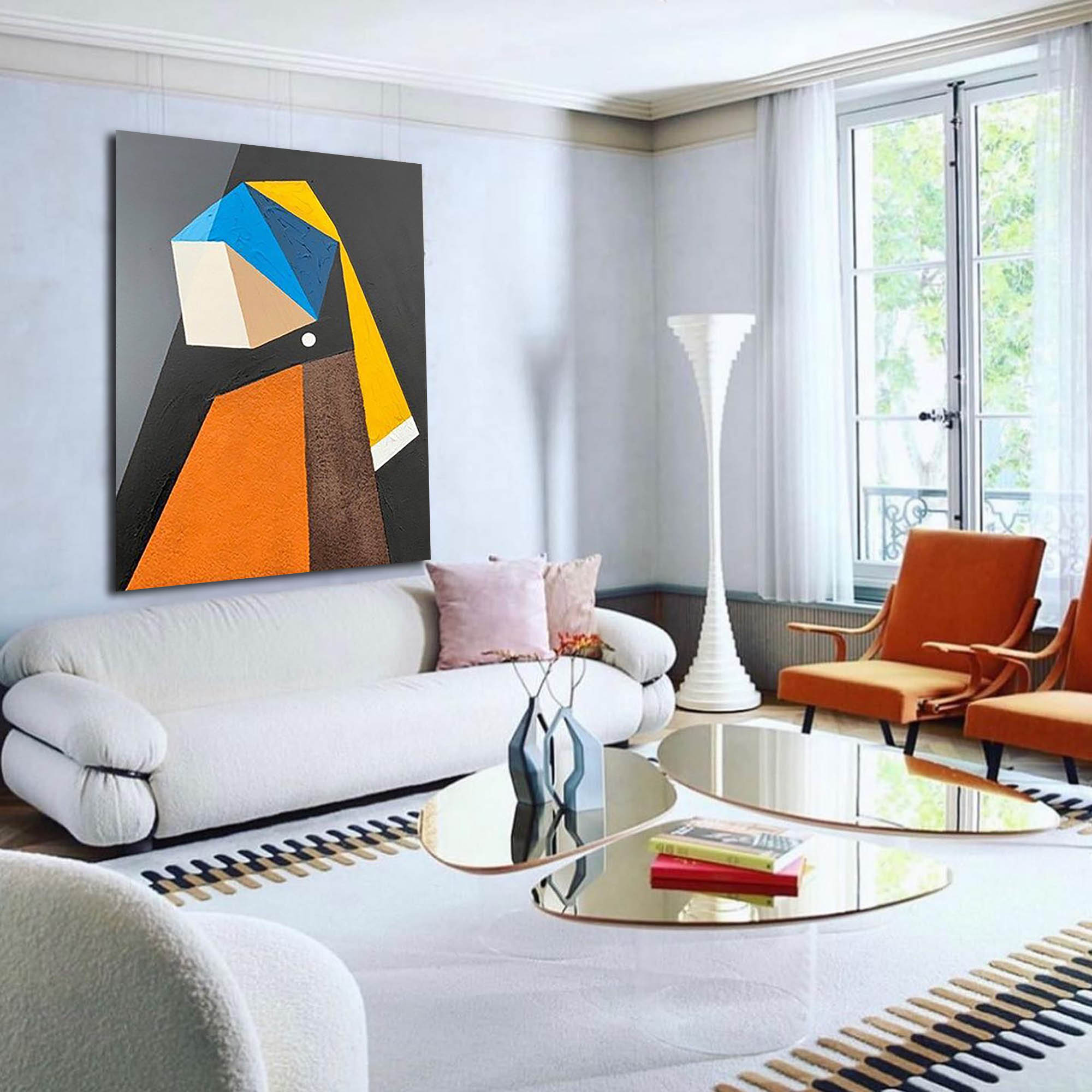 Modern Minimalist Painting on Canvas Colorful Geometric Painting Organic Shape Art Custom Canvas Wall Art Living Room Painting