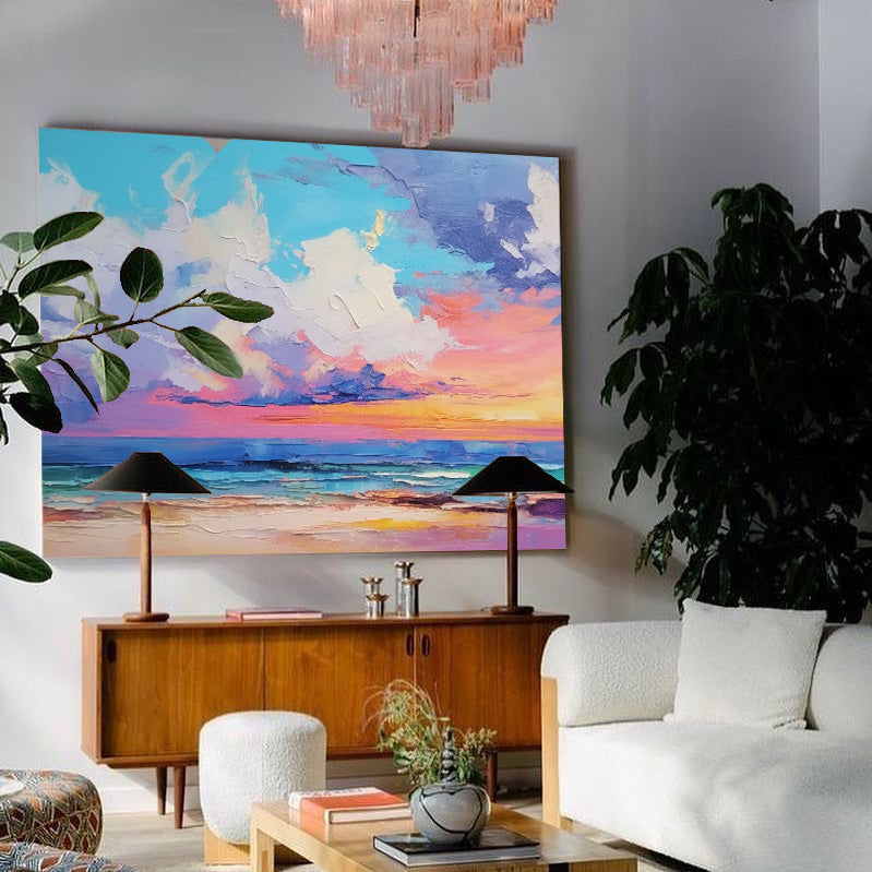 Bright Modern Abstract Landscape Oil Painting On Canvas Large Landscape Original Sunset Wall Art Home Decor