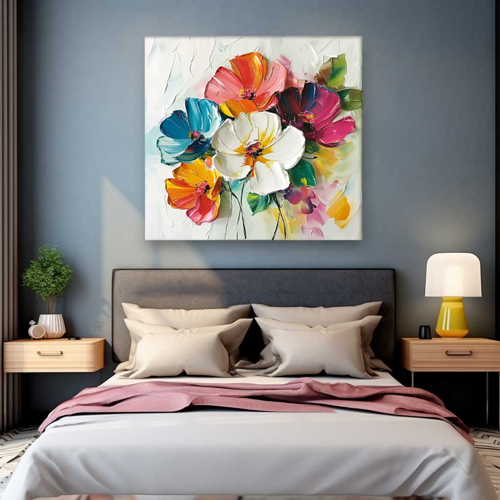 Lovely Colorful Original Flowers Abstract Wall Art Thick Texture Acrylic Painting Modern Floral Oil Painting Canvas