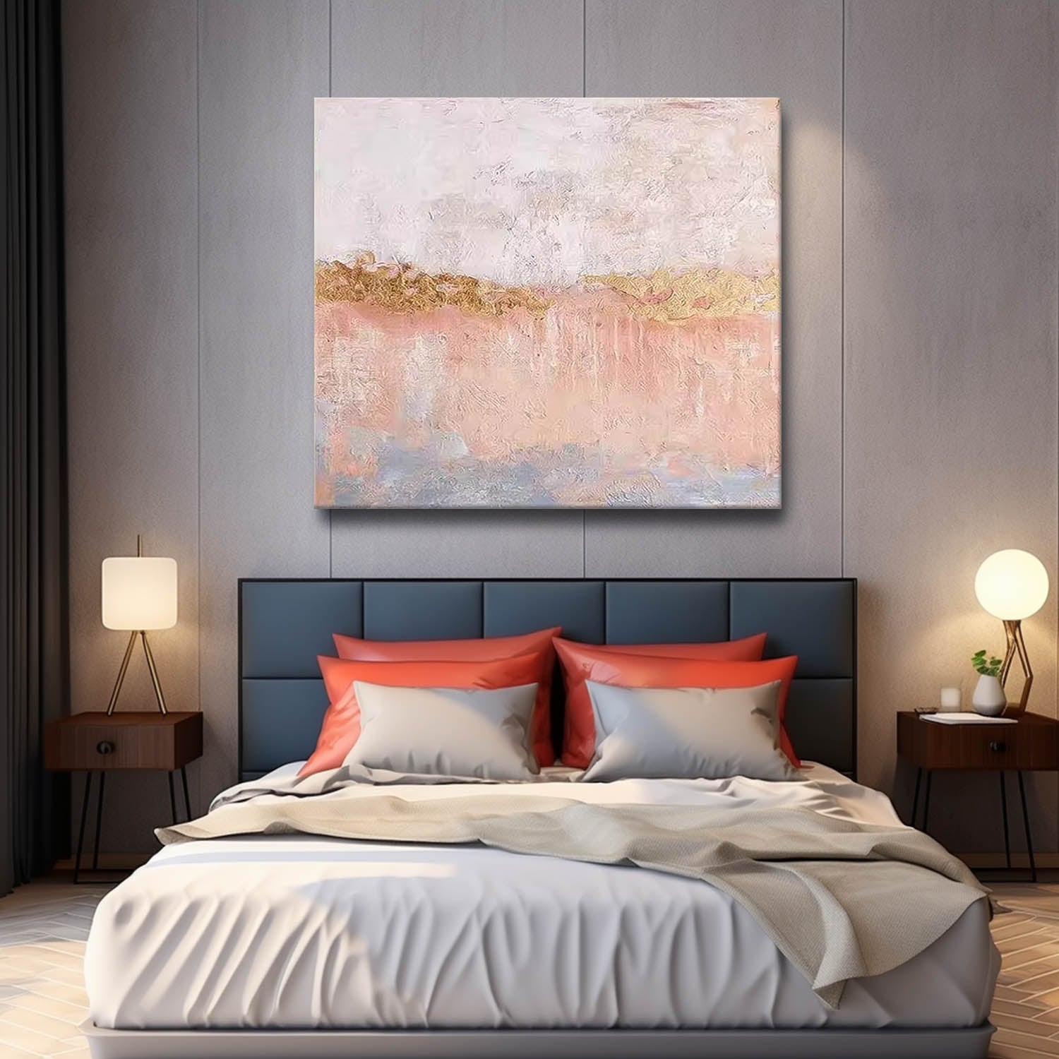Contemporary Minimalism Oil Painting Square Texture Abstract Pink Acrylic Painting On Canvas Wall Art