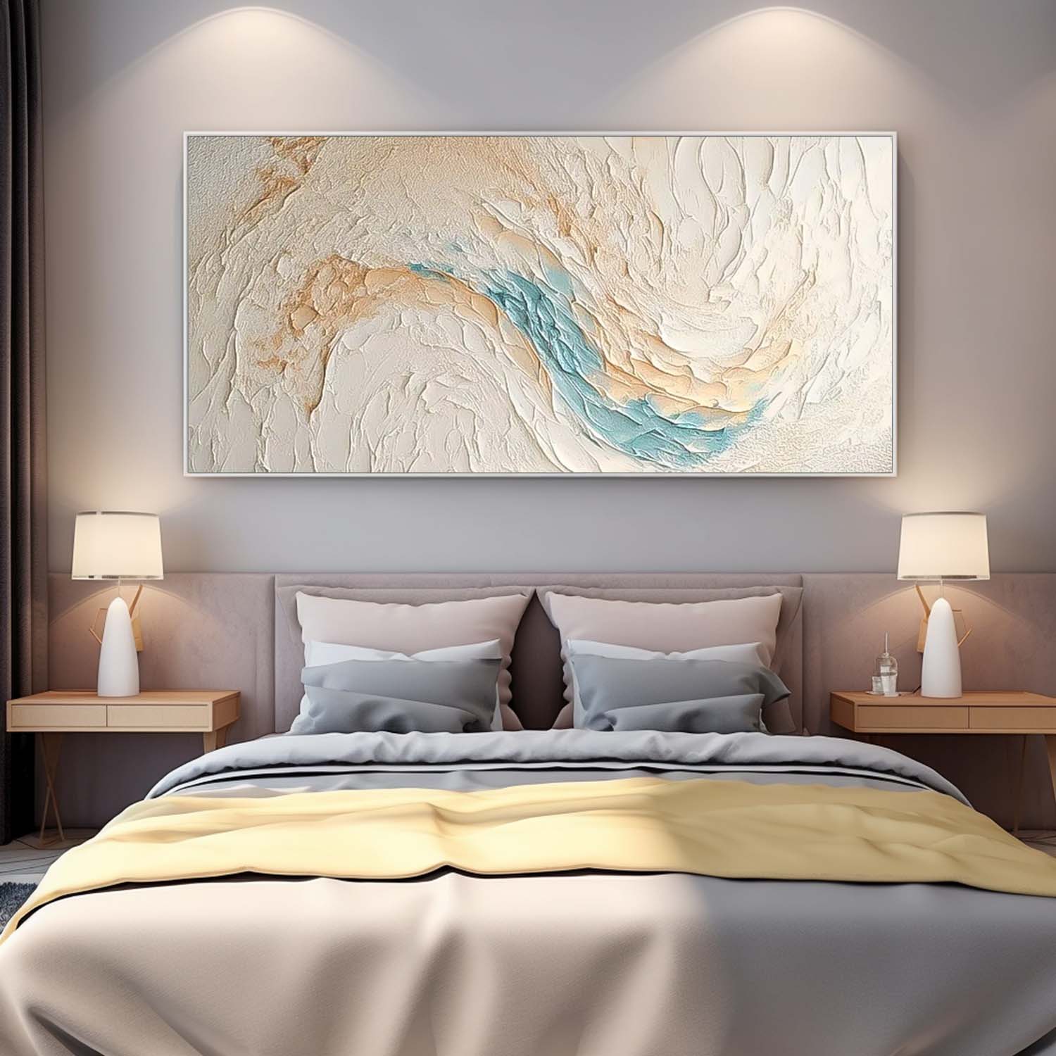 White Texture Ocean Abstract Oil Painting Large Ocean Original Green Painting On Canvas Modern Wall Art Living Room Decor