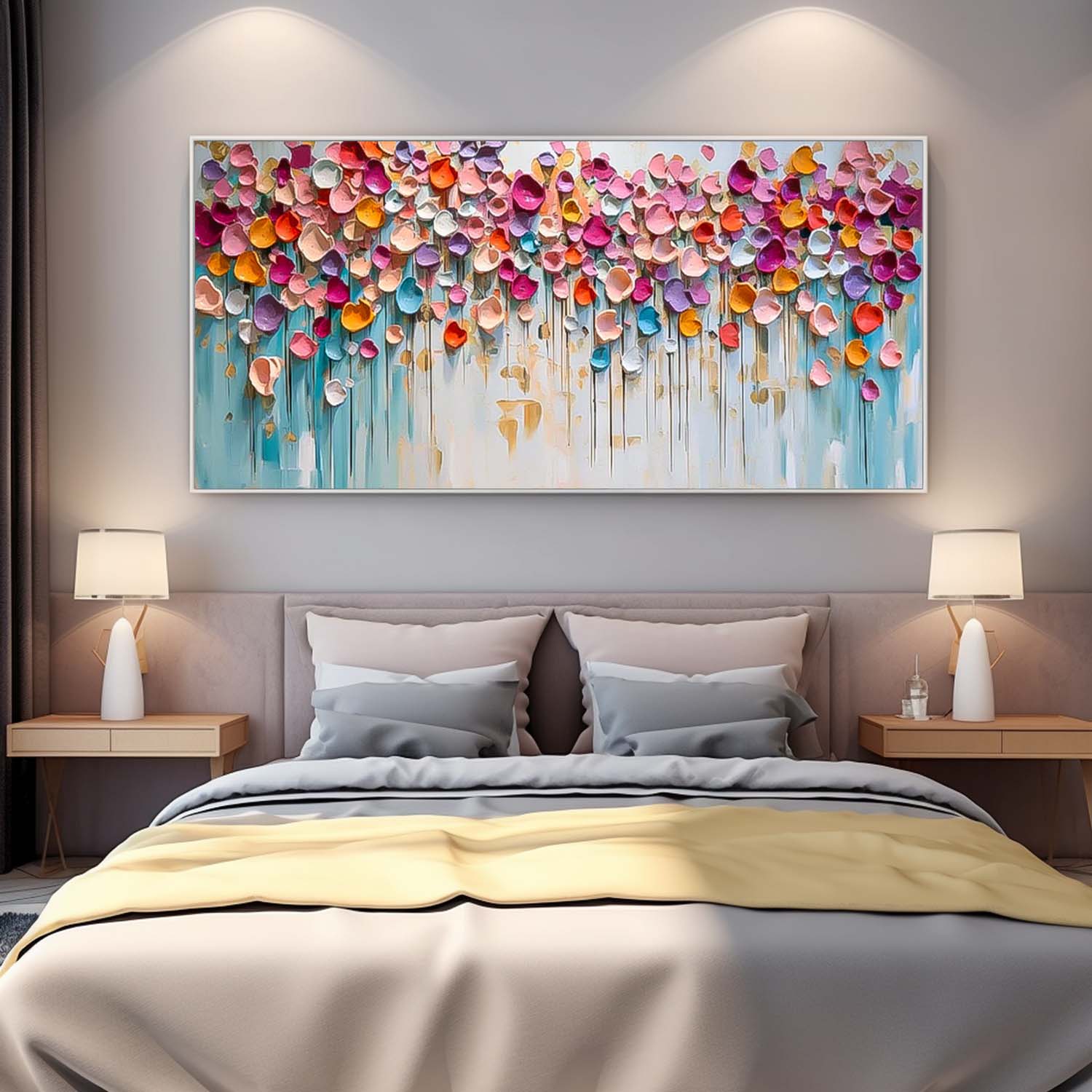 Large Acrylic Colorful Textured Flower picture Original Flowers Wall Art Modern Floral Painting On Canvas