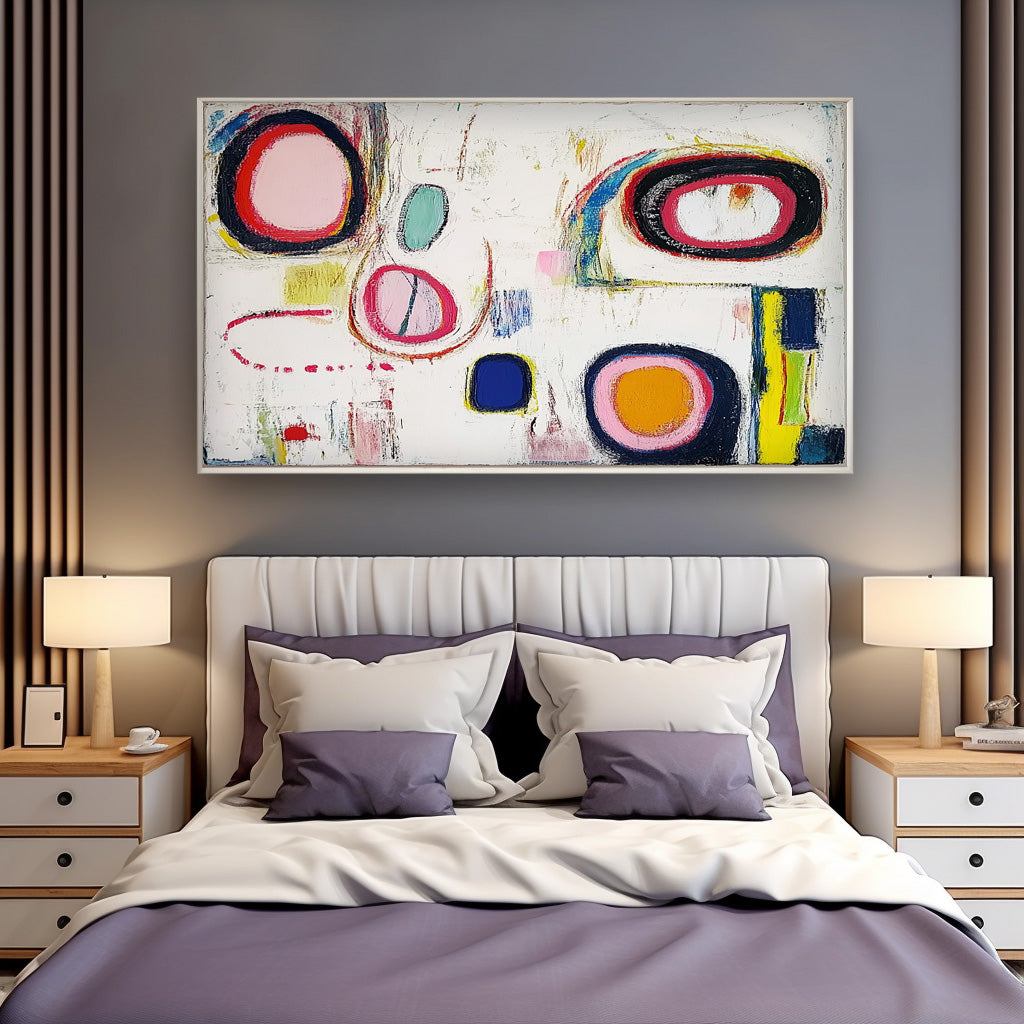Abstract Oil Painting Modern Colorful Handmade Artwork Original Irregular Geometric Circles Wall Art
