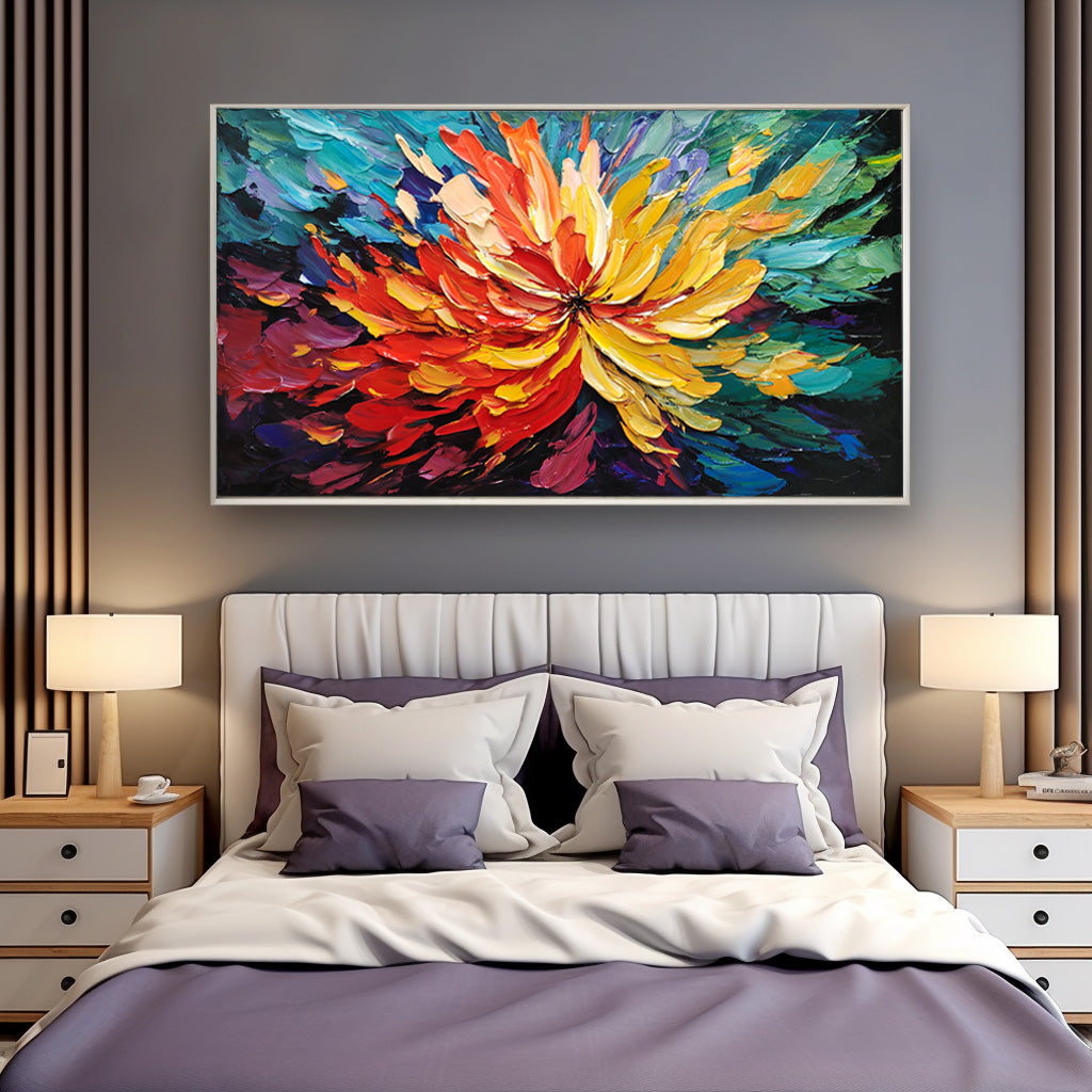 Modern Flower Wall Art Large Textured Colorful Floral Abstract Painting Original Palette Knife Painting