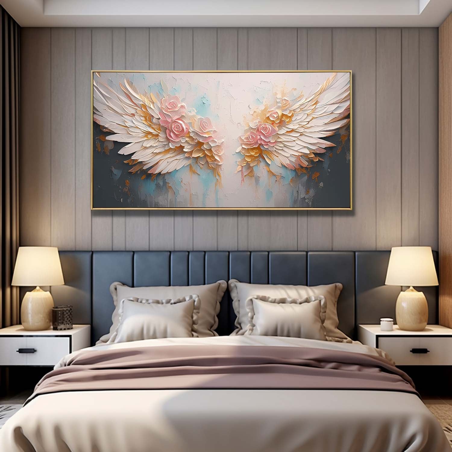 Original Wing Art Boho Wall Decor Big Abstract Angel Wing Flowers Oil Painting On Canvas Large Wall Art Gift for Her