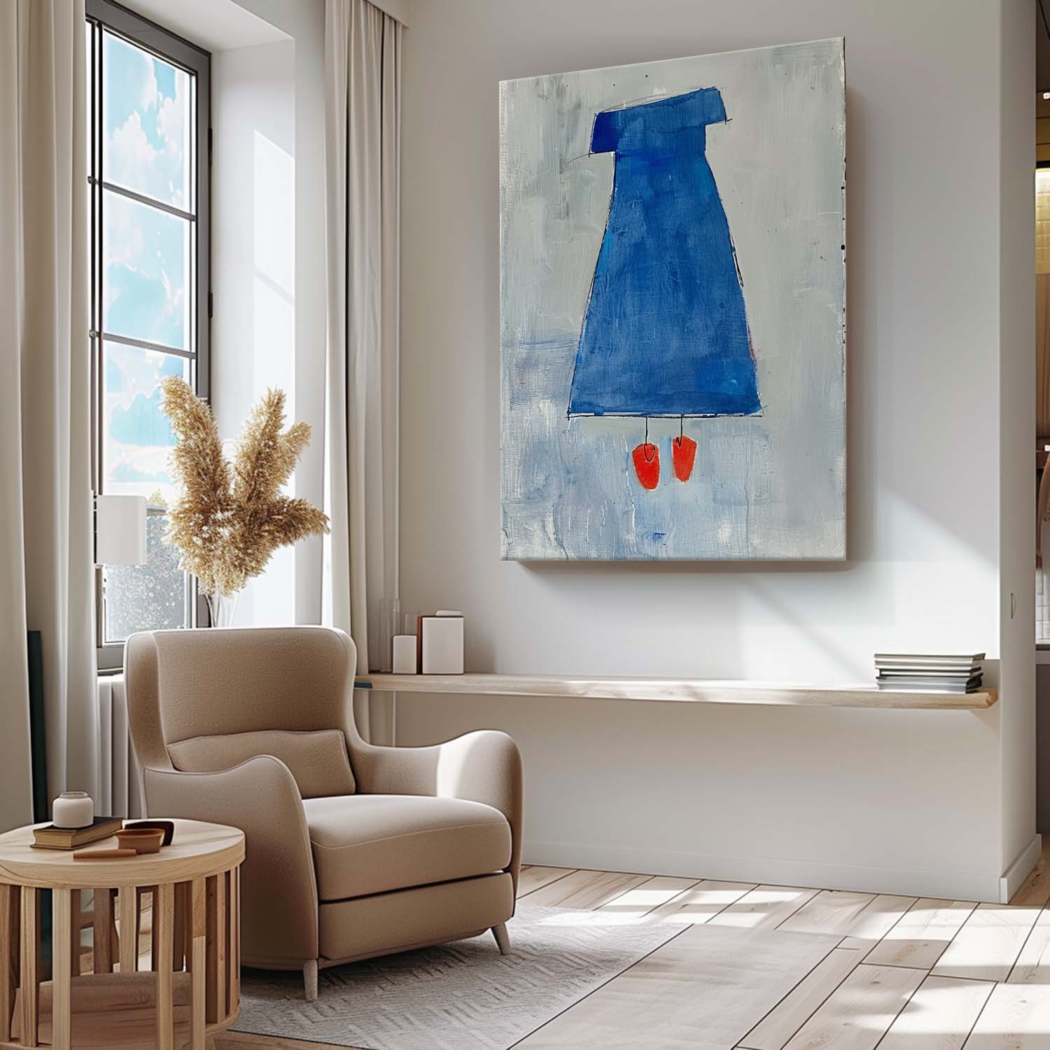 Abstract Dark Aesthetic Canvas Oil Painting Large Vintage Blue Skirt Wall Art Original Minimalist Artwork