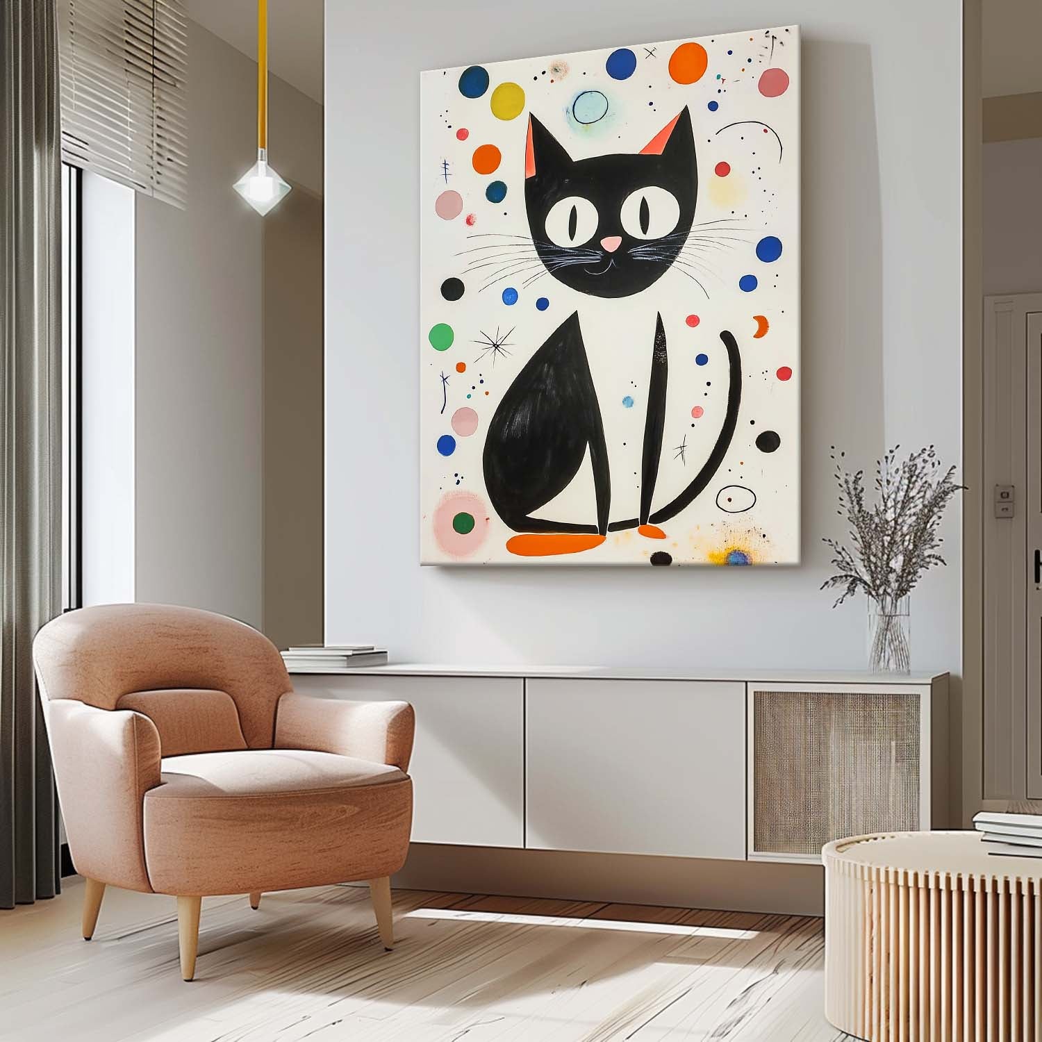 Joan Miró Style Abstract Cat Acrylic Painting Colorful Modern Cat Oil Painting Pop Artwork Home Decor