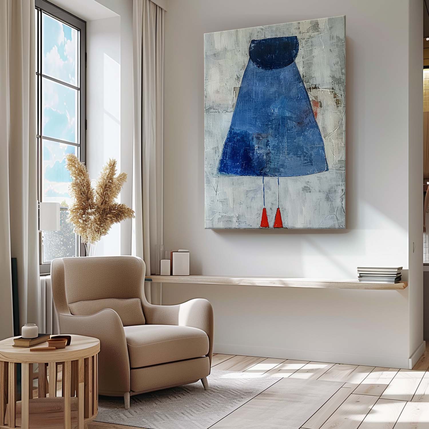 Original Minimalist Artwork Large Vintage Blue Skirt Wall Art Abstract Dark Aesthetic Canvas Oil Painting