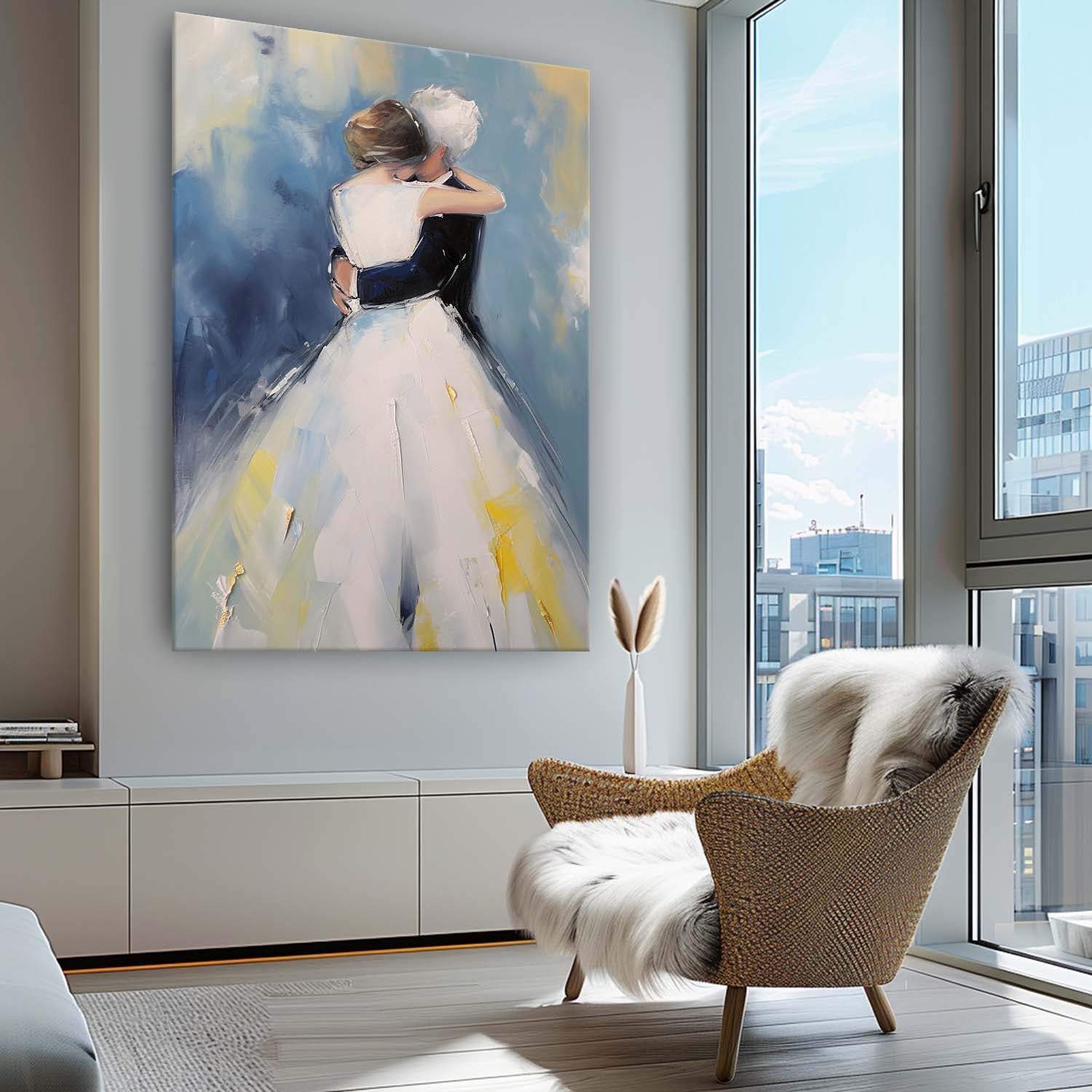 Large Texture Painting Framed Wedding Artwork Original Wall Art Character Outline Painting Anniversary Wedding Gift