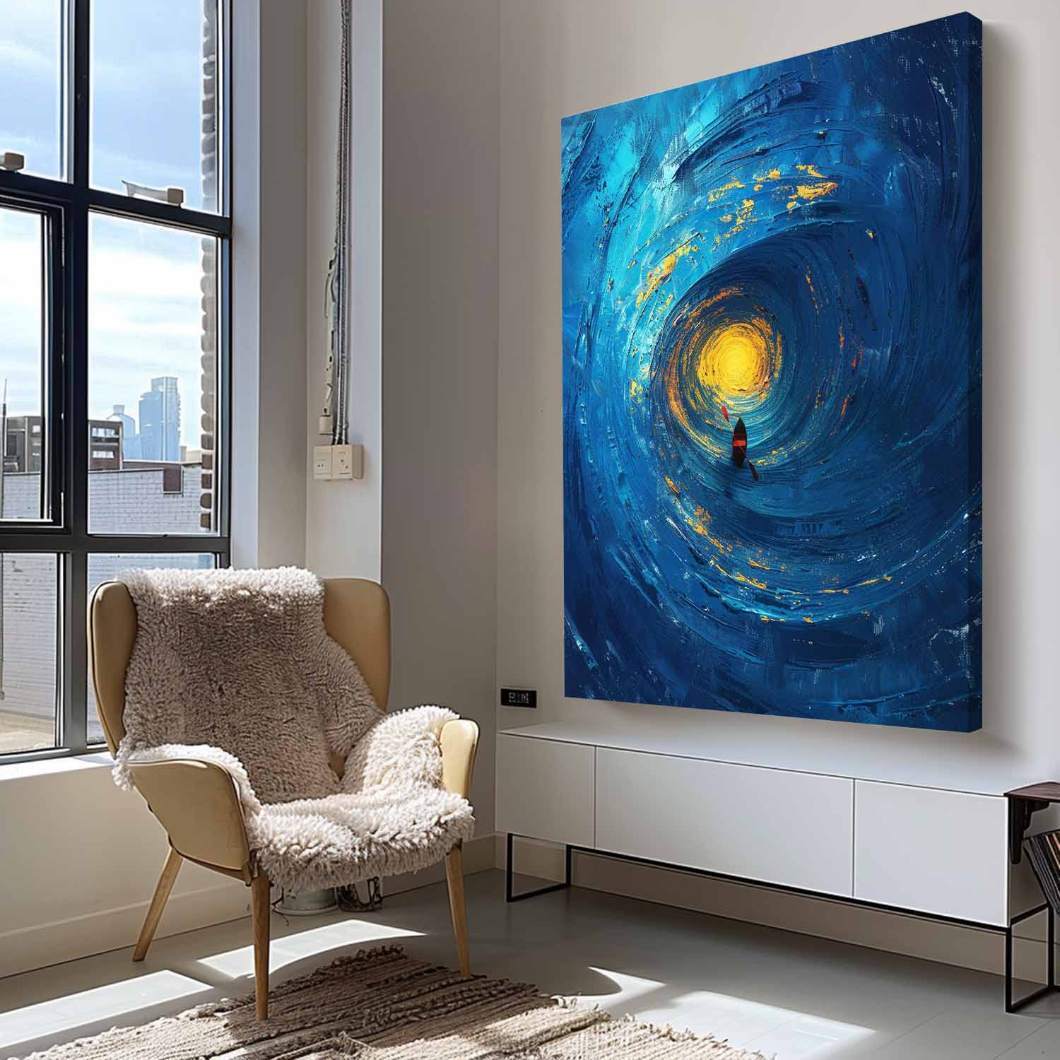 Large Vortex Wall Art Blue Original Abstract Beach Oil Painting On Canvas Texture Artwork Home Decor