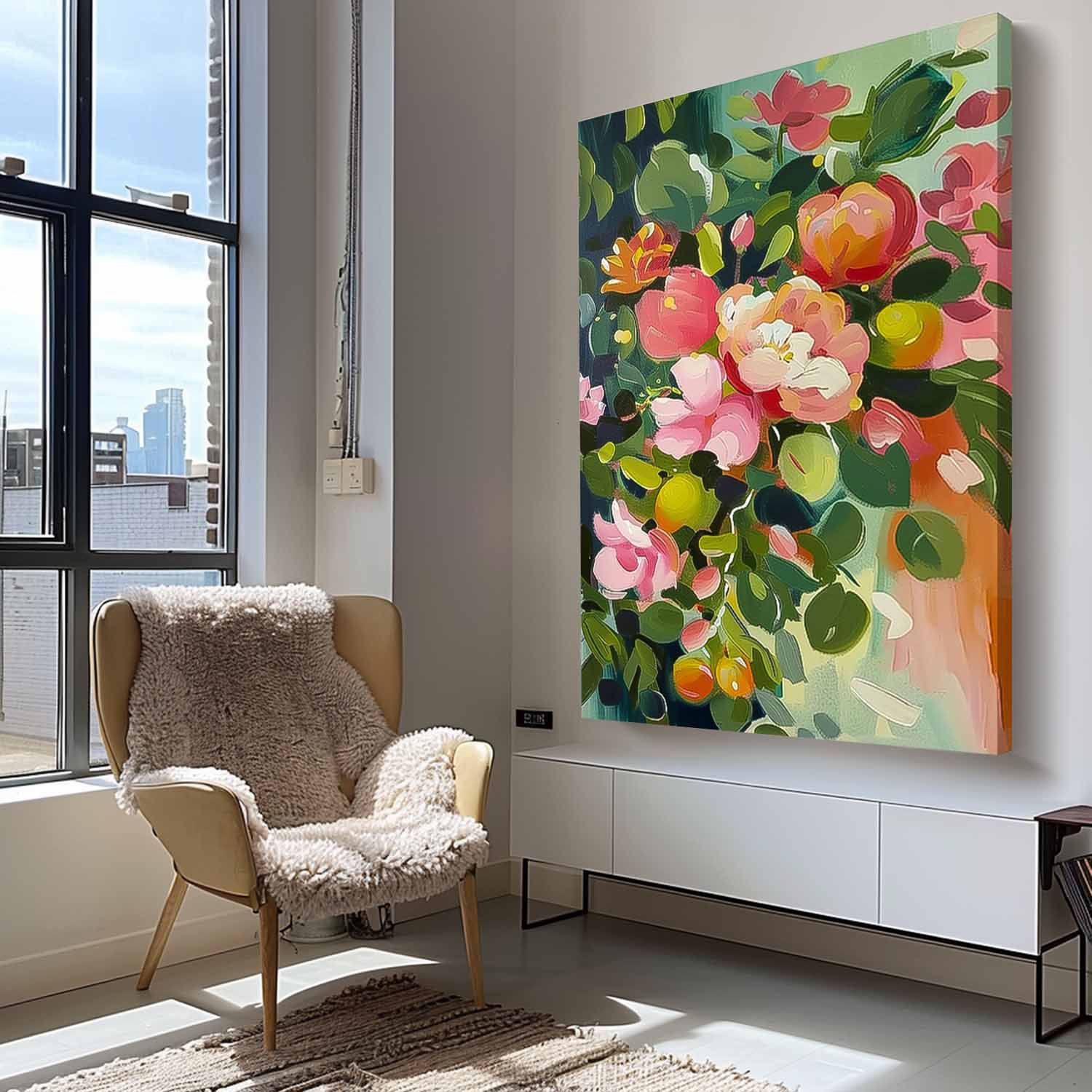 Abstract Peony Flower Oil Painting on Canvas Large Original Watercolor Flowers Art Custom Painting Boho Wall Decor