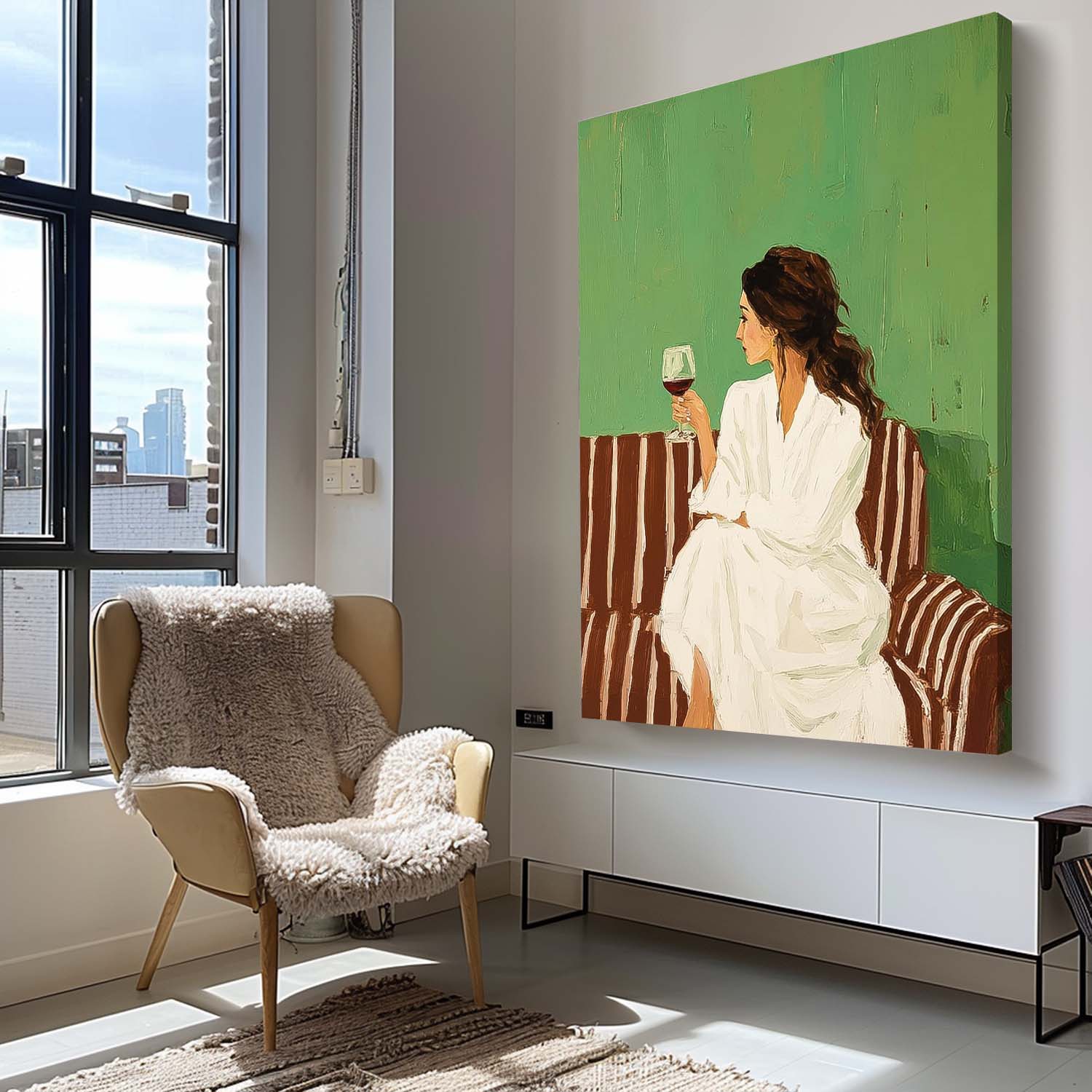 Original Elegant Woman Wall Art Abstract Lady Wearing A Bathrobe Oil Painting Canvas Figure Artwork Framed