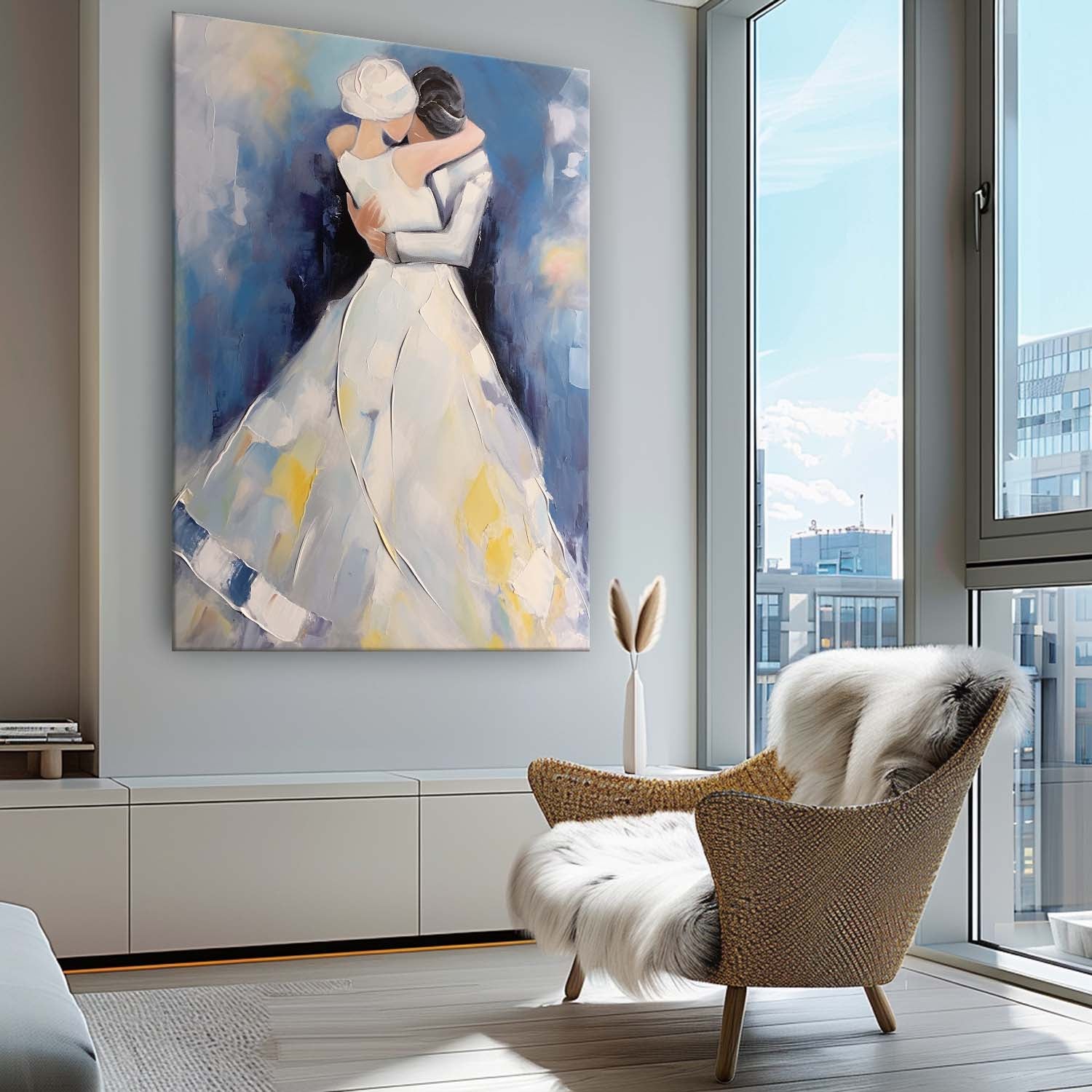 Original Wall Art Character Outline Painting Large Texture Painting Framed Wedding Artwork Anniversary Wedding Gift