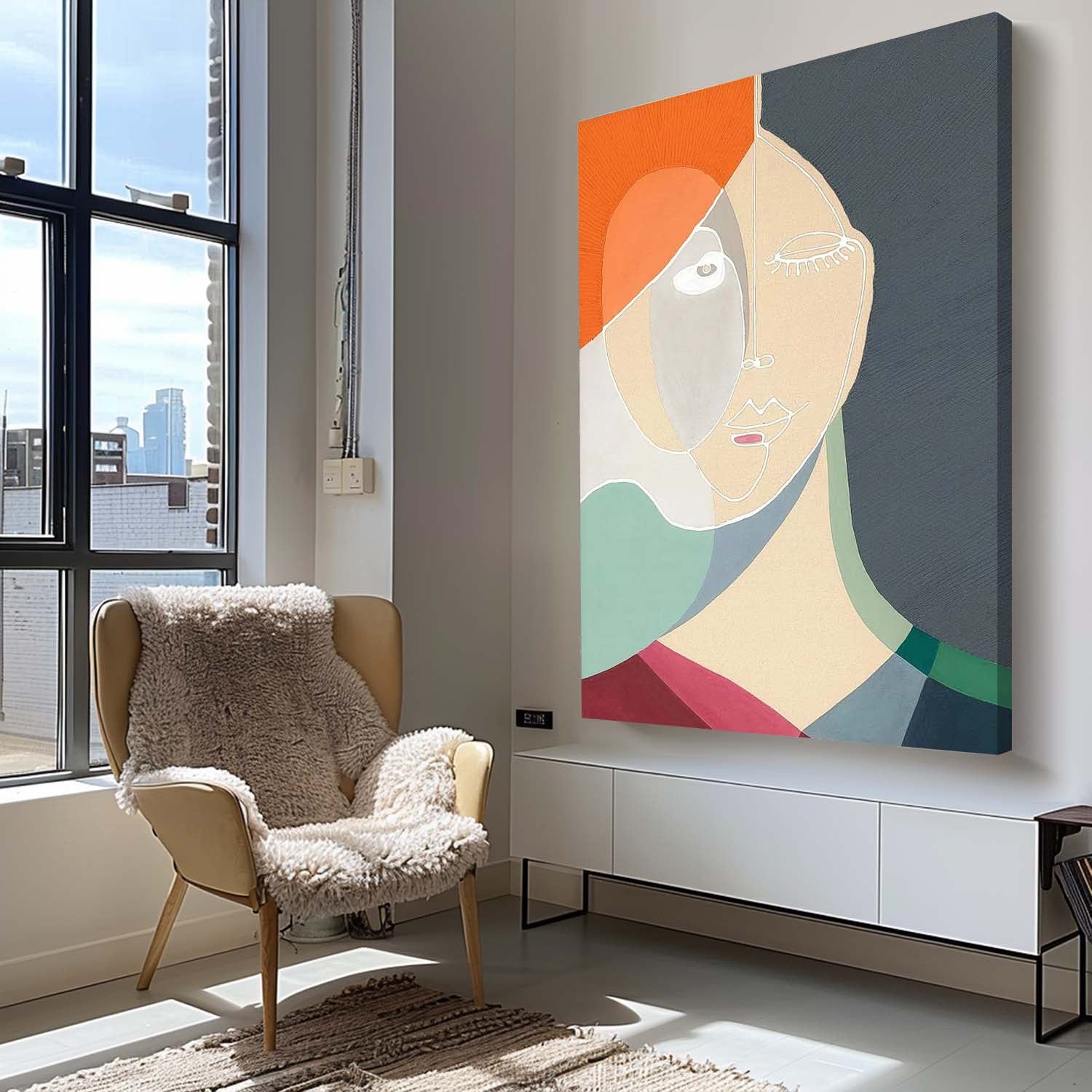 Minimalism Colorful Abstract Line Artwork Large Figure Painting Original Nordic Style Wall Art Gift