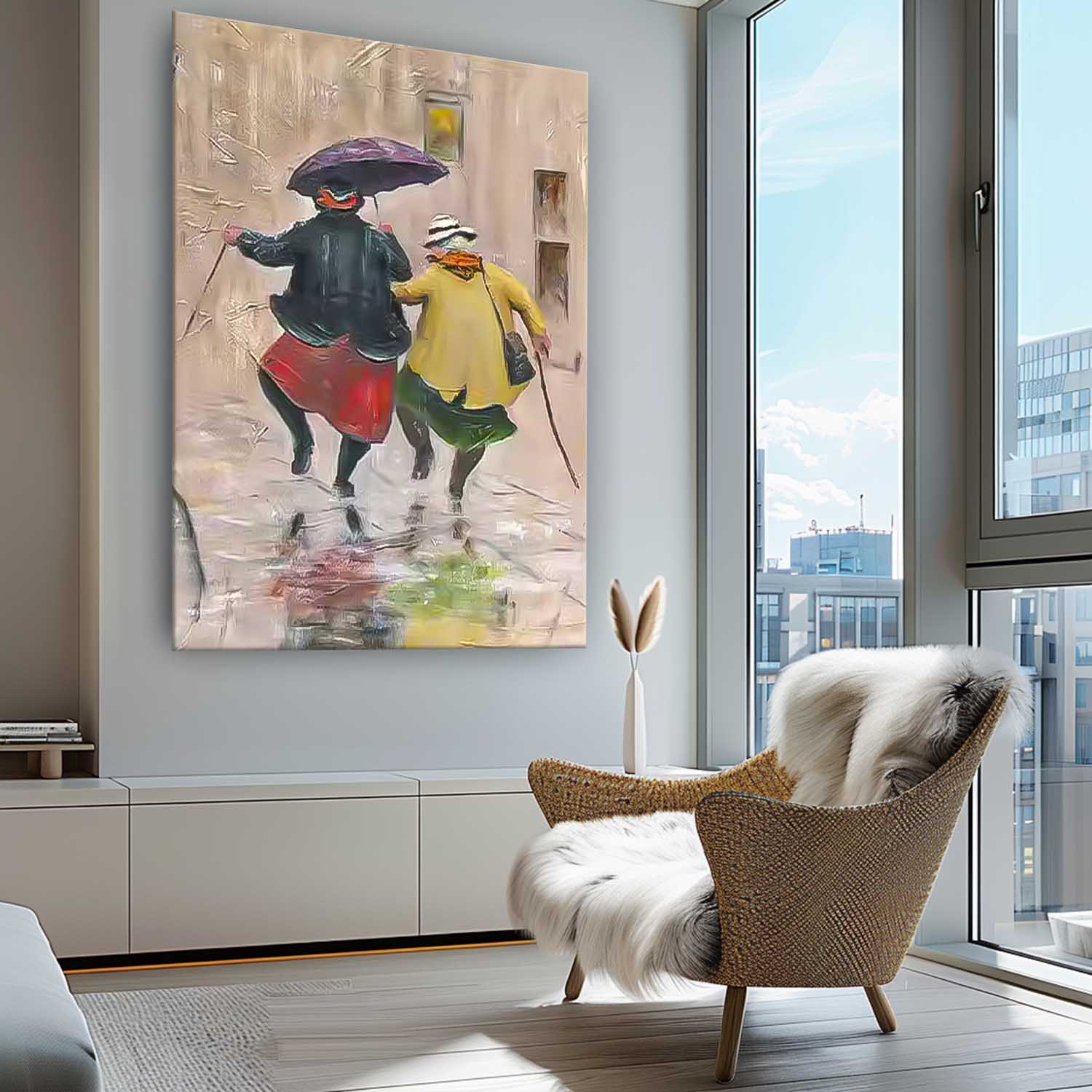 Rainy Day Cute Women Portrait Painting Original Humored Wall Art Interesting Medieval Style Art