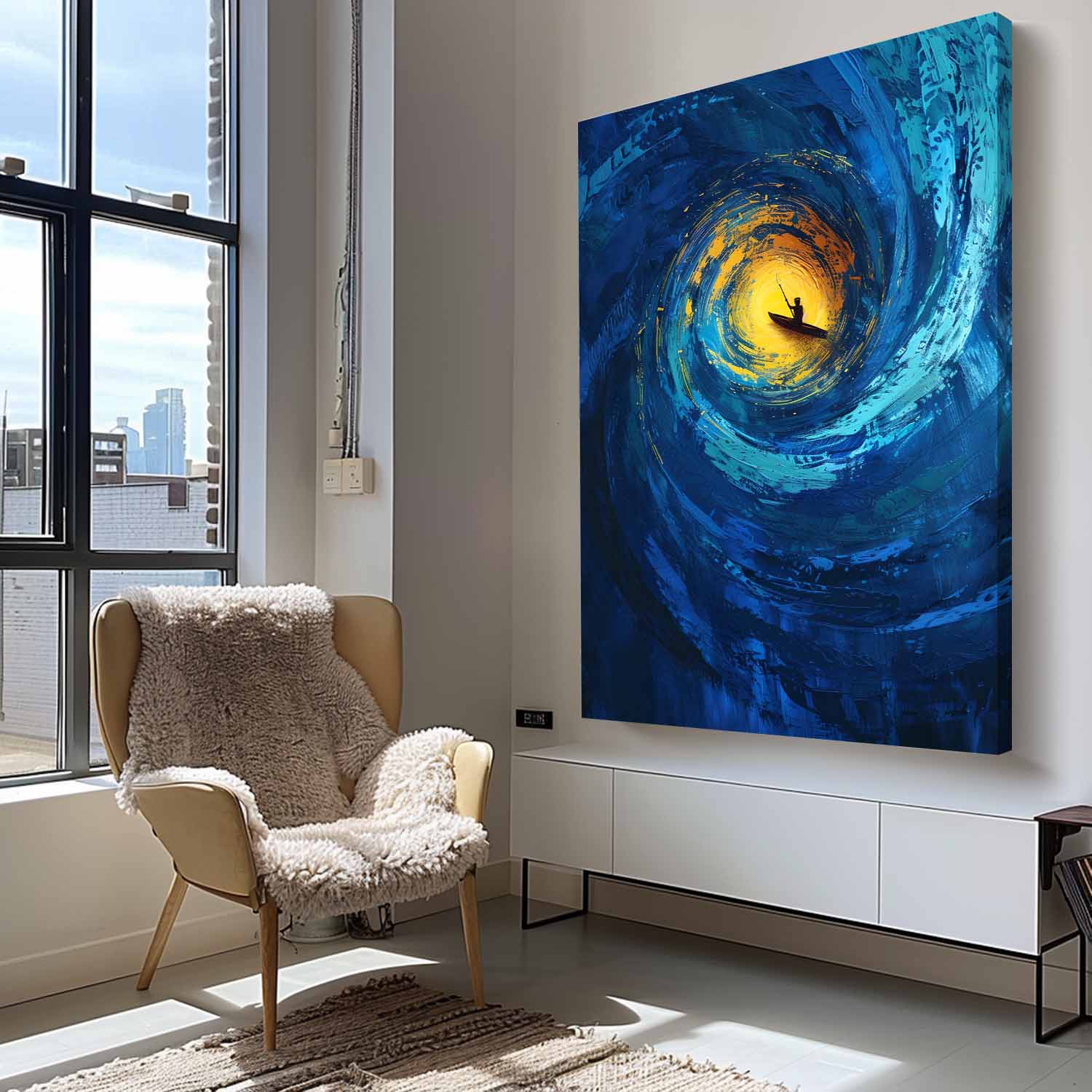 Blue Original Abstract Beach Oil Painting On Canvas Large Vortex Wall Art Texture Artwork Home Decor