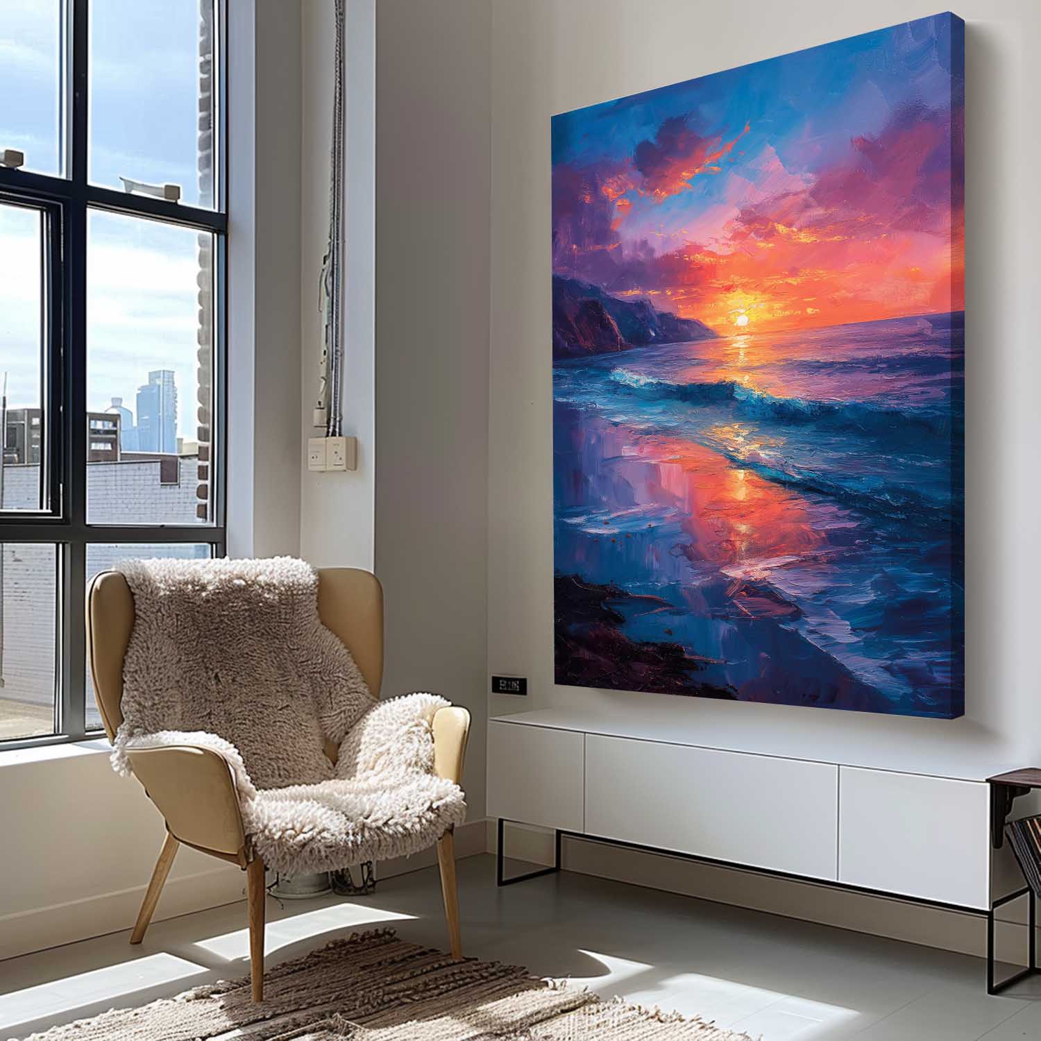 Large Sea Wall Art Original Abstract Beach Oil Painting On Canvas Texture Sunset Artwork Home Decor