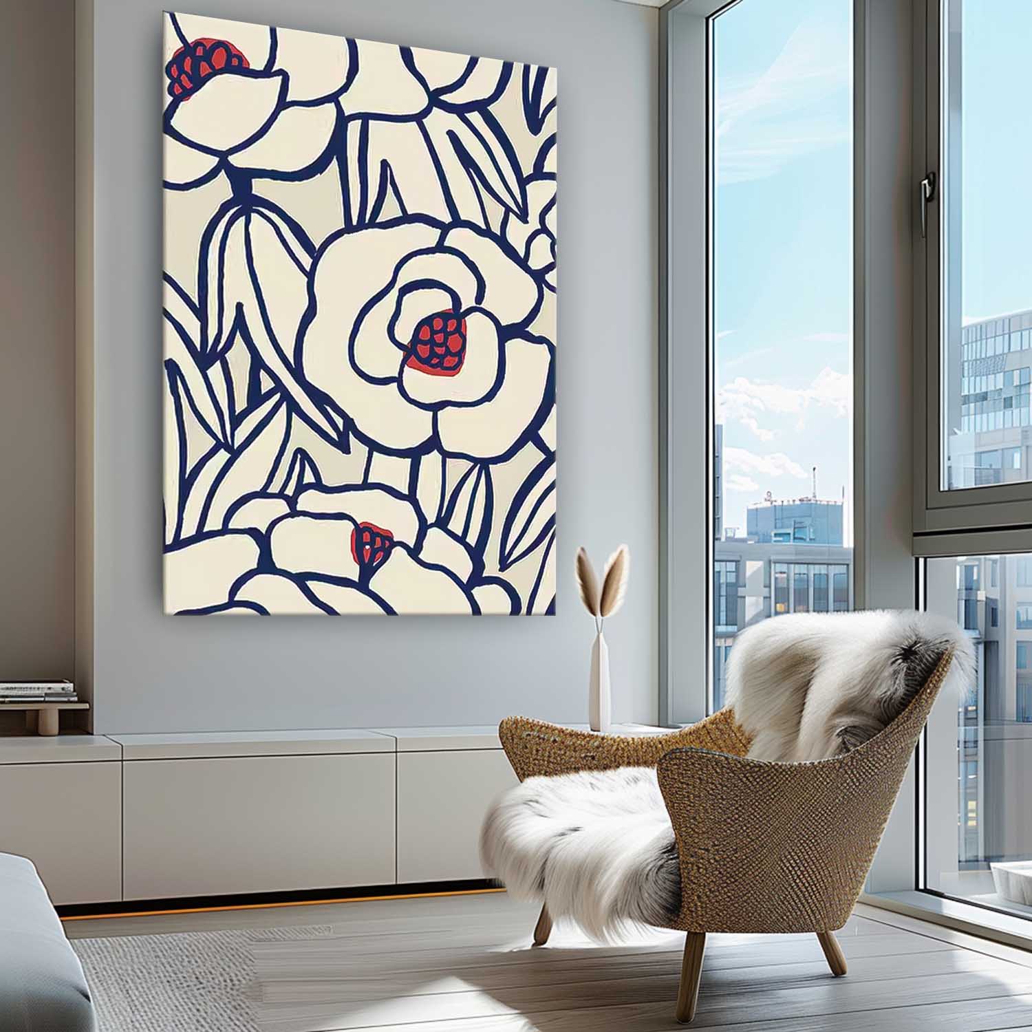 Original Minimalist Lines Floral Painting Large Wall Art Abstract Flower Acrylic Painting On Canvas Custom Home Decor