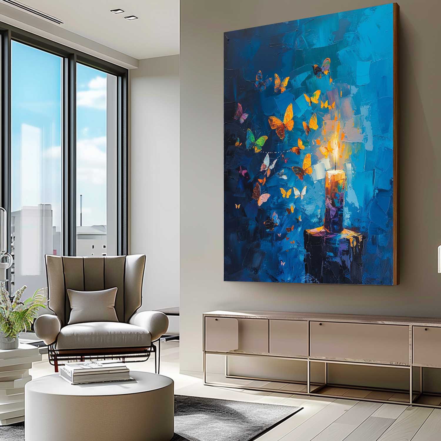 Abstract Still Life Painting Butterfly By Candlelight Acrylic Painting On Canvas Original Artwork Decor
