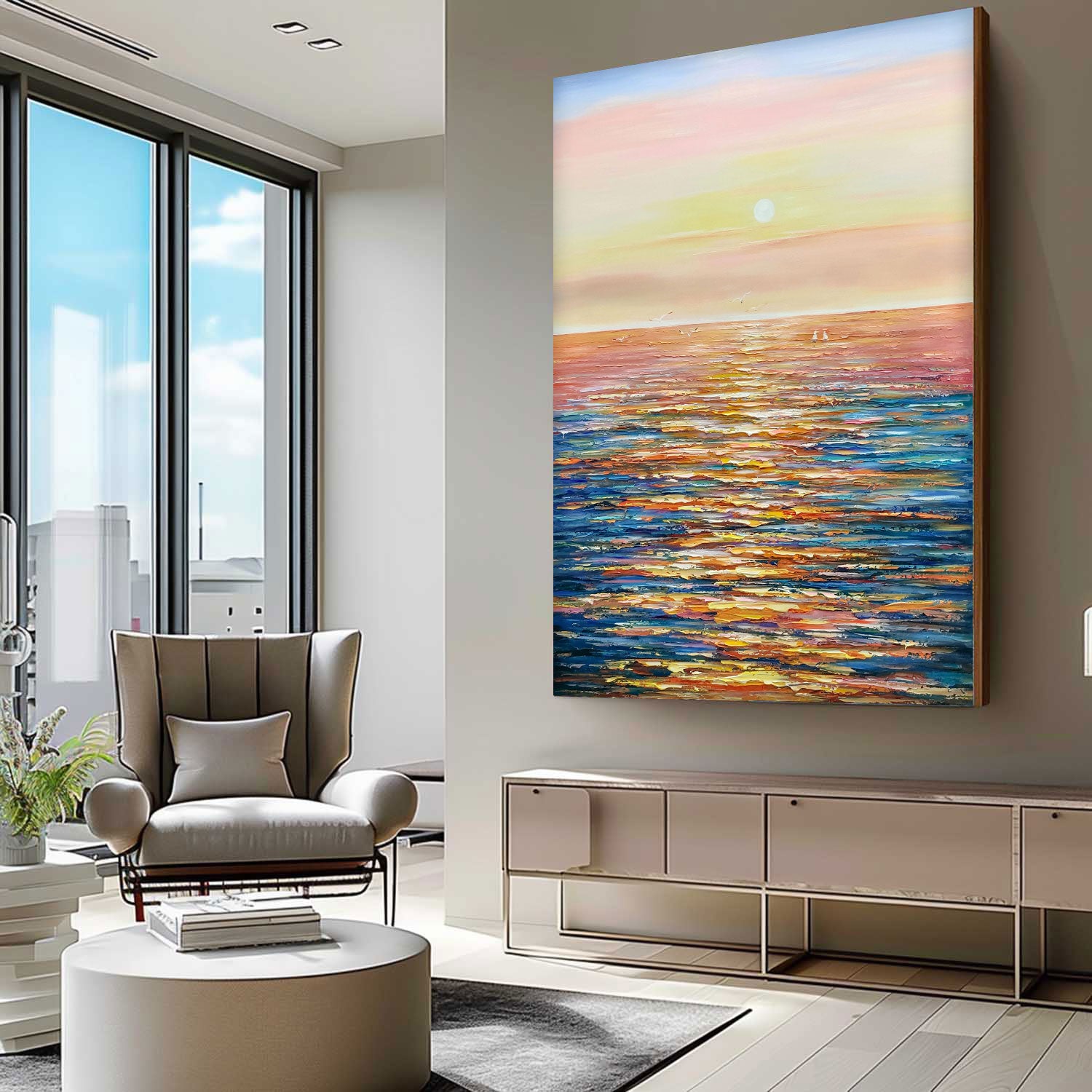 Abstract Sunset Modern Wall Art Acrylic Painting Large Texture Sea Surface Landscape Oil Painting Home Decor