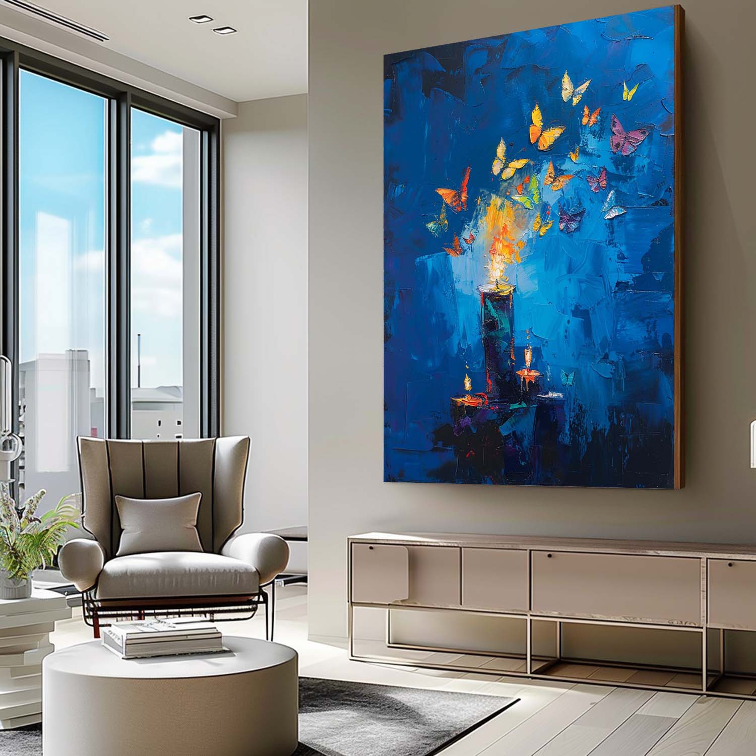 Butterfly By Candlelight Acrylic Painting On Canvas Abstract Still Life Painting Original Artwork Decor