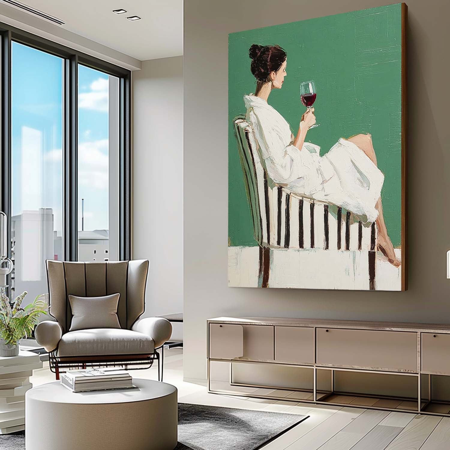 Original Beautiful Woman Wall Art Abstract Lady Wearing A Bathrobe Oil Painting Canvas Figure Artwork