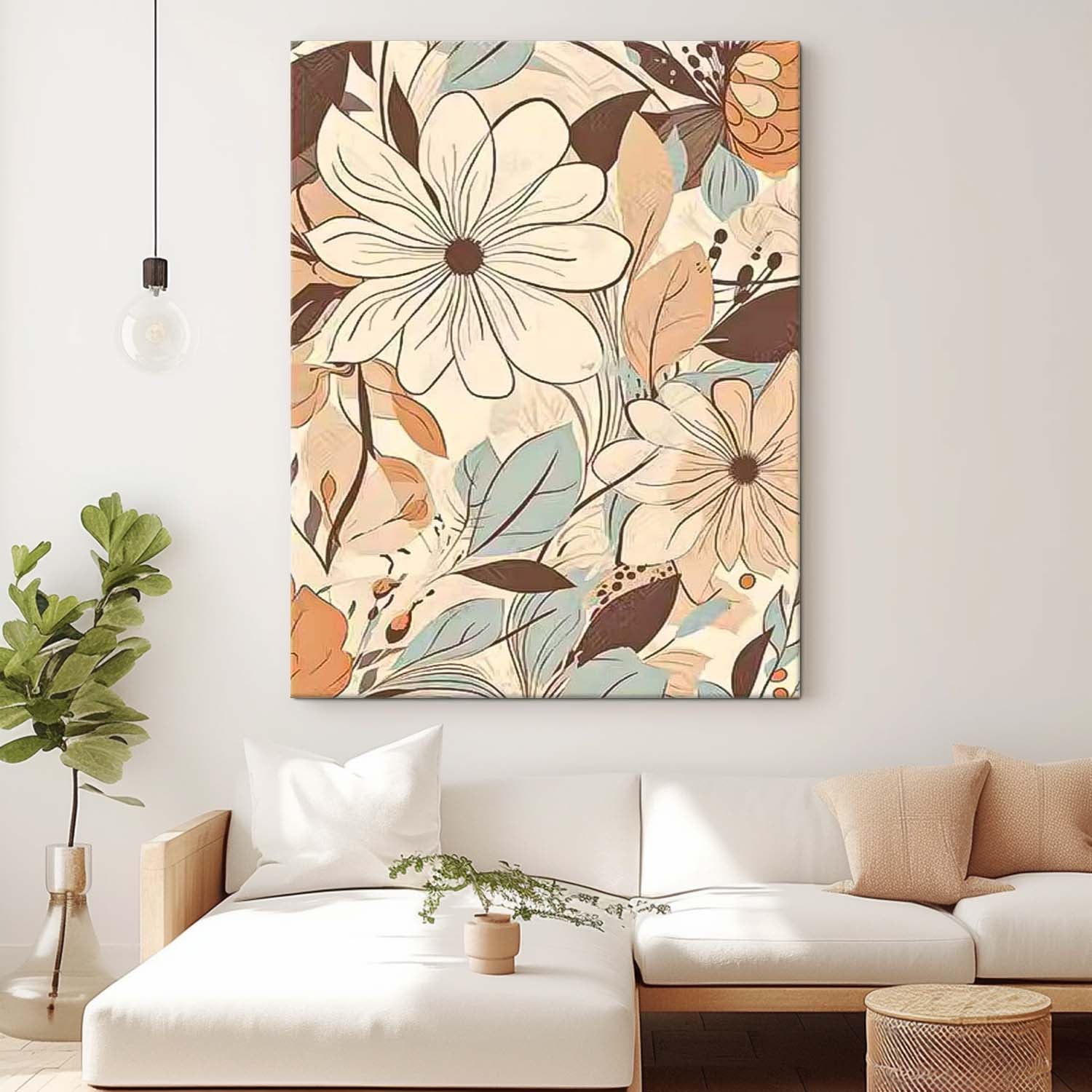 Original Modern Flowers Line Artwork Abstract Hand Painted Oil Painting On Canvas Floral Wall Art Home Decor
