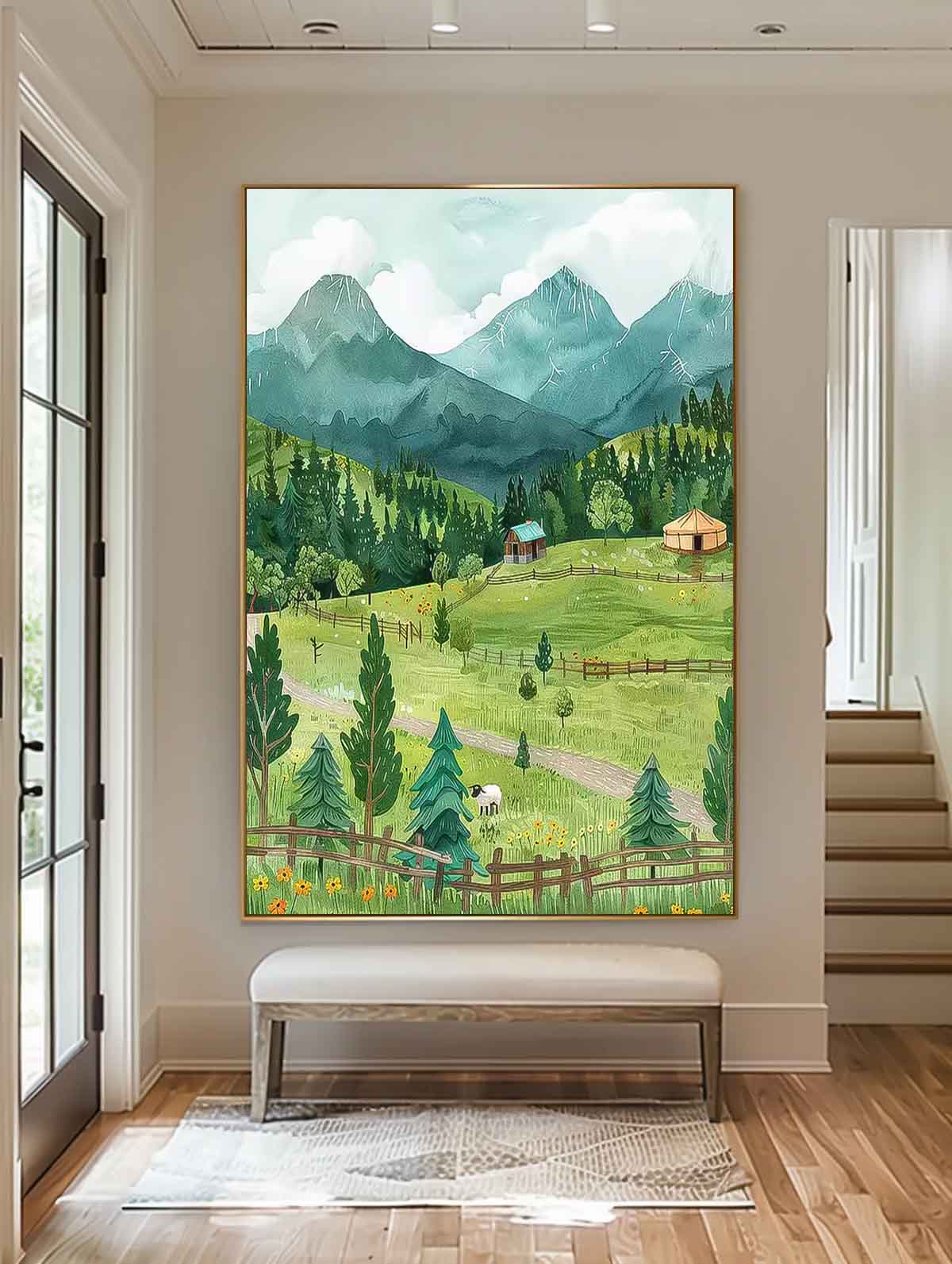 Abstract Modern Prairie Wall Art Sheep Acrylic Painting Large Landscape Oil Painting On Canvas Home Decor