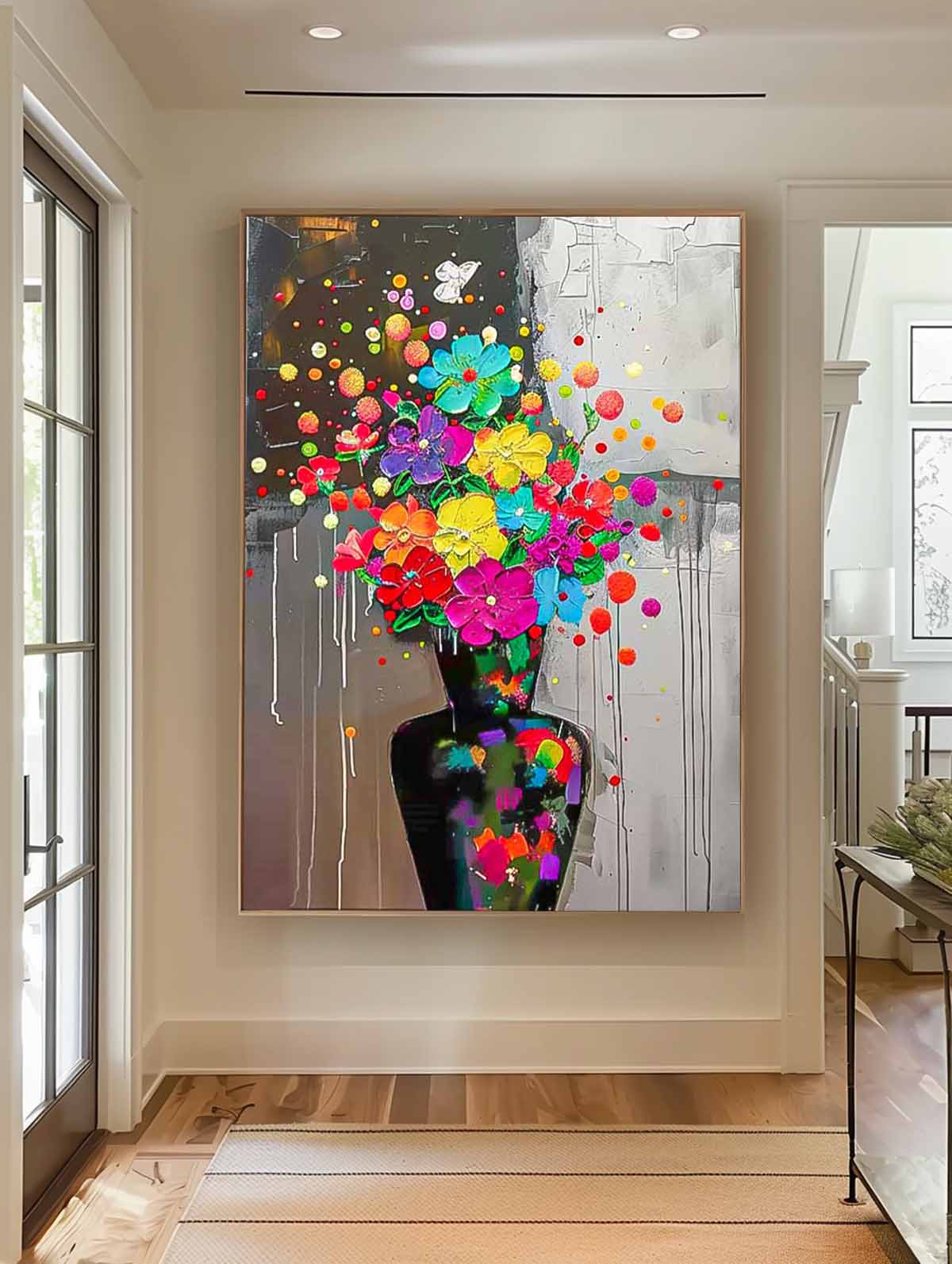 Original Modern Vase Flower Artwork Abstract Hand Painted Oil Painting On Canvas Floral Wall Art Home Decor